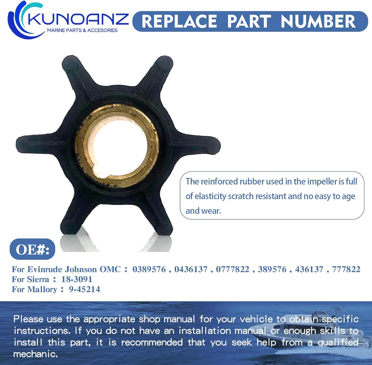 389576 436137 Water Pump Impeller for Evinrude Johnson 8/7.5/6/5/4.5/4 HP 2/4 Stroke Outboard Sierra 18-3091 0389576 0436137 0777822 4HP 4.5HP 5HP 6HP 7.5HP 8HP