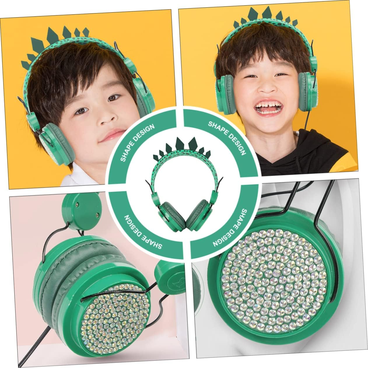 Gadpiparty Children Headset Over-Ear Headphones with Microphone for Boys and Girls Girls Boys Dinosaur Cartoon Design Safe Volume Wired Headphones Compatible with Phone and Computer Green Dinosaur image number 5