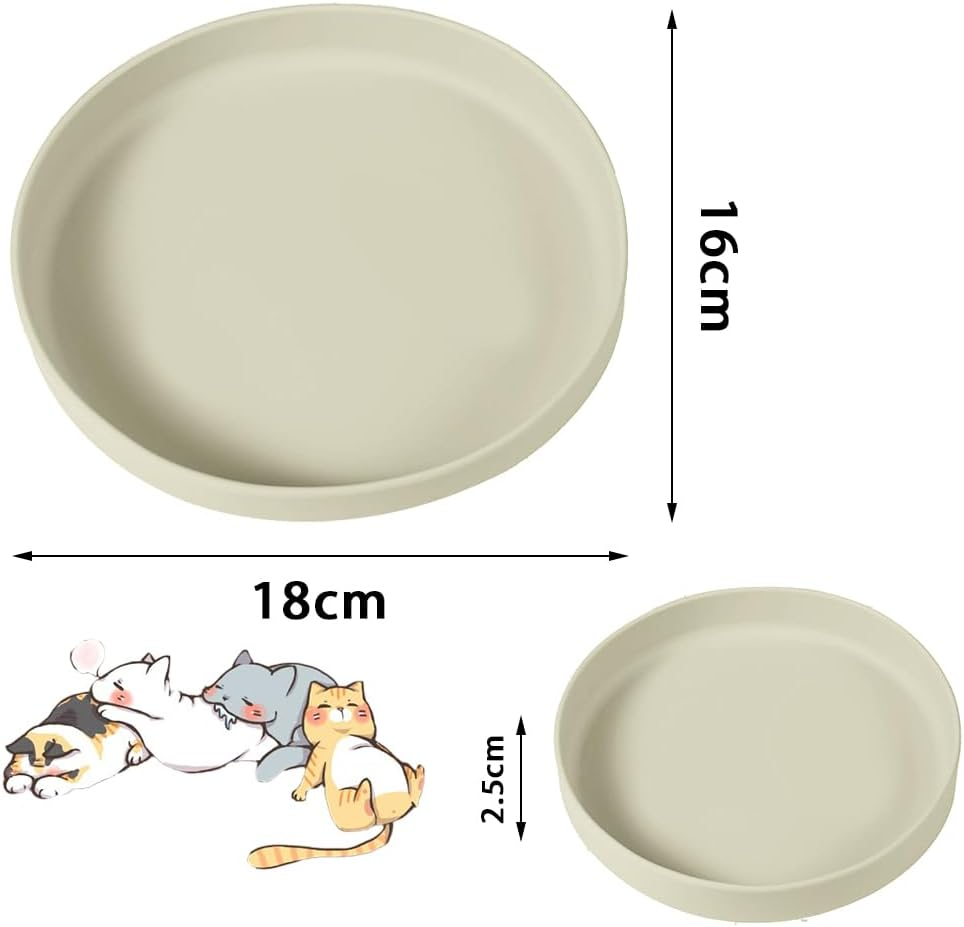 GIGIIS Cat Bowl Flat Silica Gel Pack of 2 Cat Bowls 18 X 16 Cm Feeding Bowl Dog Cat Bowl Flat Oval Cat Bowl for Dry Food and Wet Food - Pink + Grey White image number 3