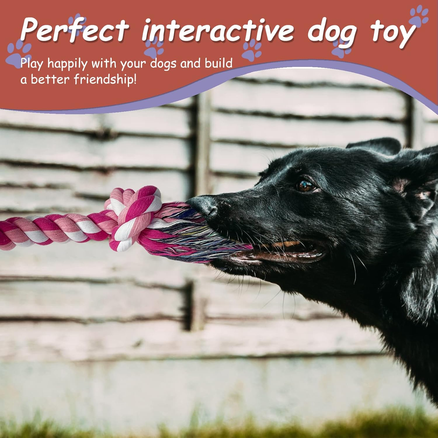 Lmlpt Dog Rope Toy for Large Aggressive Chewers, Heavy Duty Rope Chew Toy Indestructible Tough Tug of War Pink Dog Toys,3 Feet 5 Knots Interactive Cotton Ropes Toys for Large Breeds Teeth Cleaning