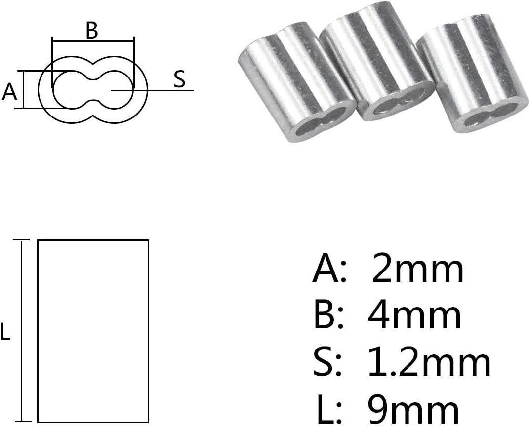 100 Pcs Aluminum Crimping Loop Sleeve Clips, Aluminum Sleeves Clip Fittings with Double Ferrules, Aluminium Ferrules for Wire Rope, Cable Crimps, Silver (2 Mm/0.079Inch) image number 1