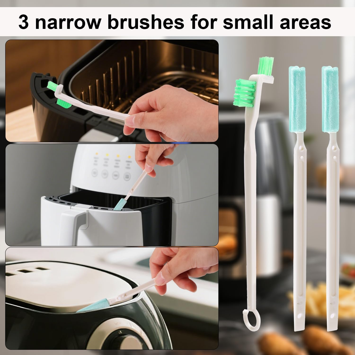 7Pcs Air Fryer Cleaning Kit, Air Fryer Cleaning Brush with 3 Style Brushes Sponge Towel Kitchen Clean Accessories for Stubborn Grease & Food Residue Removal image number 3