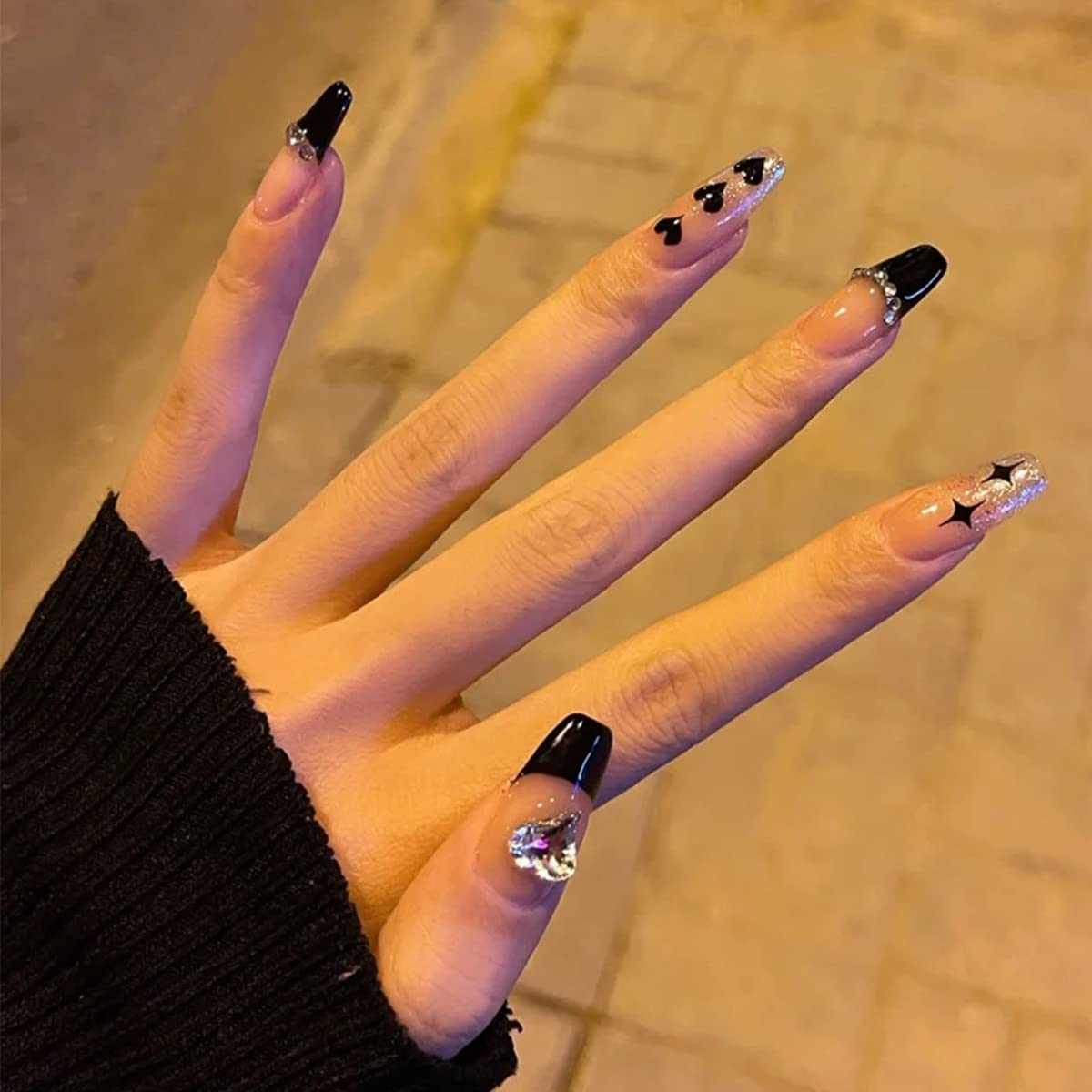 Folmywy Artificial Fake Nails False Fingernail Press on Manicure Coffin Ballerina Natrual Ongles Rhinestones Glossy Women Girls Party Wonderful Gift 24Pcs image number 5