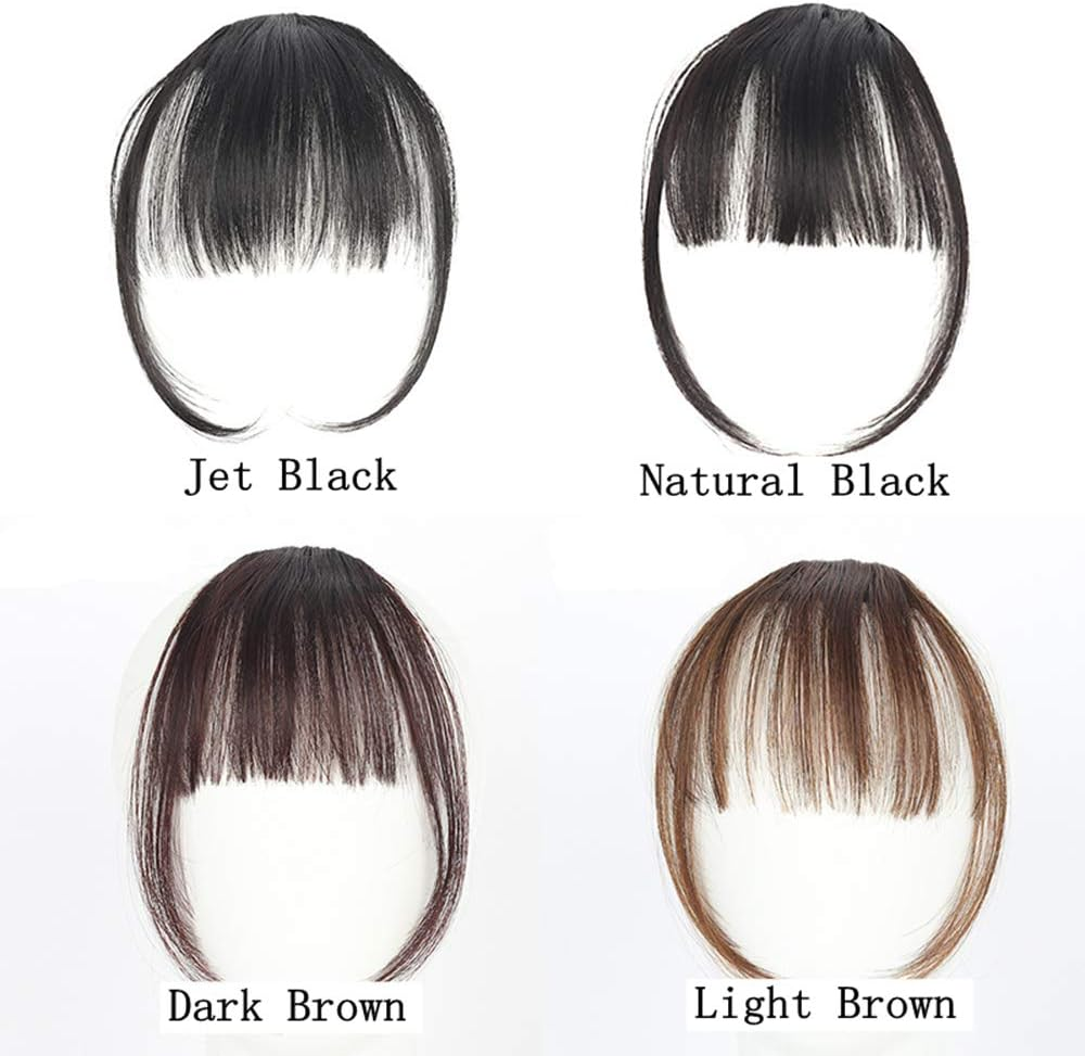 Natural Synthetic Hair Extension with Bangs and Mini Fashion Bangs with Clip (Dark Brown)