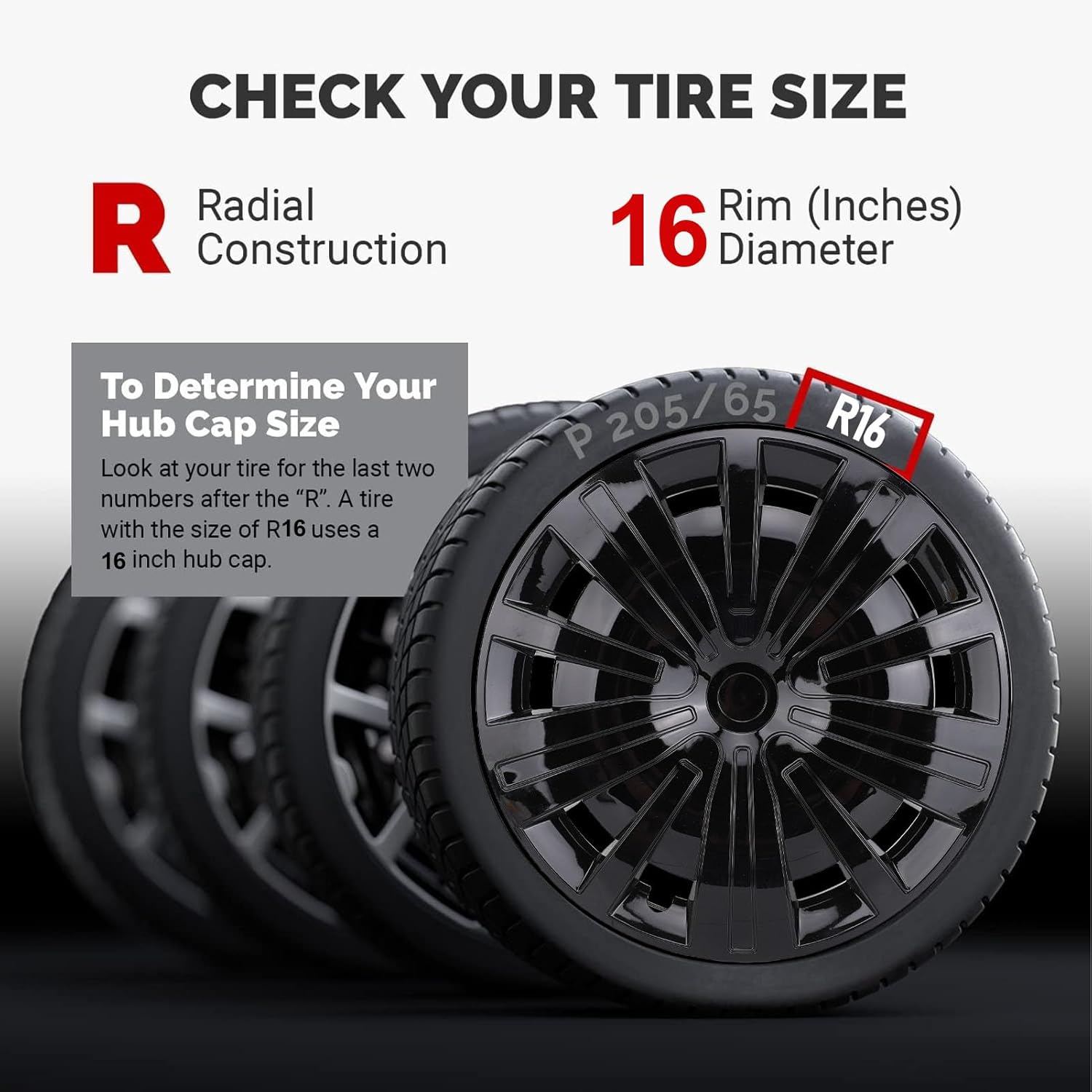 16 Inch Hub ABS Wheel Covers for R16 Rims - Fit for Suvs, Trucks & Cars, Stylish & Design - Black image number 4