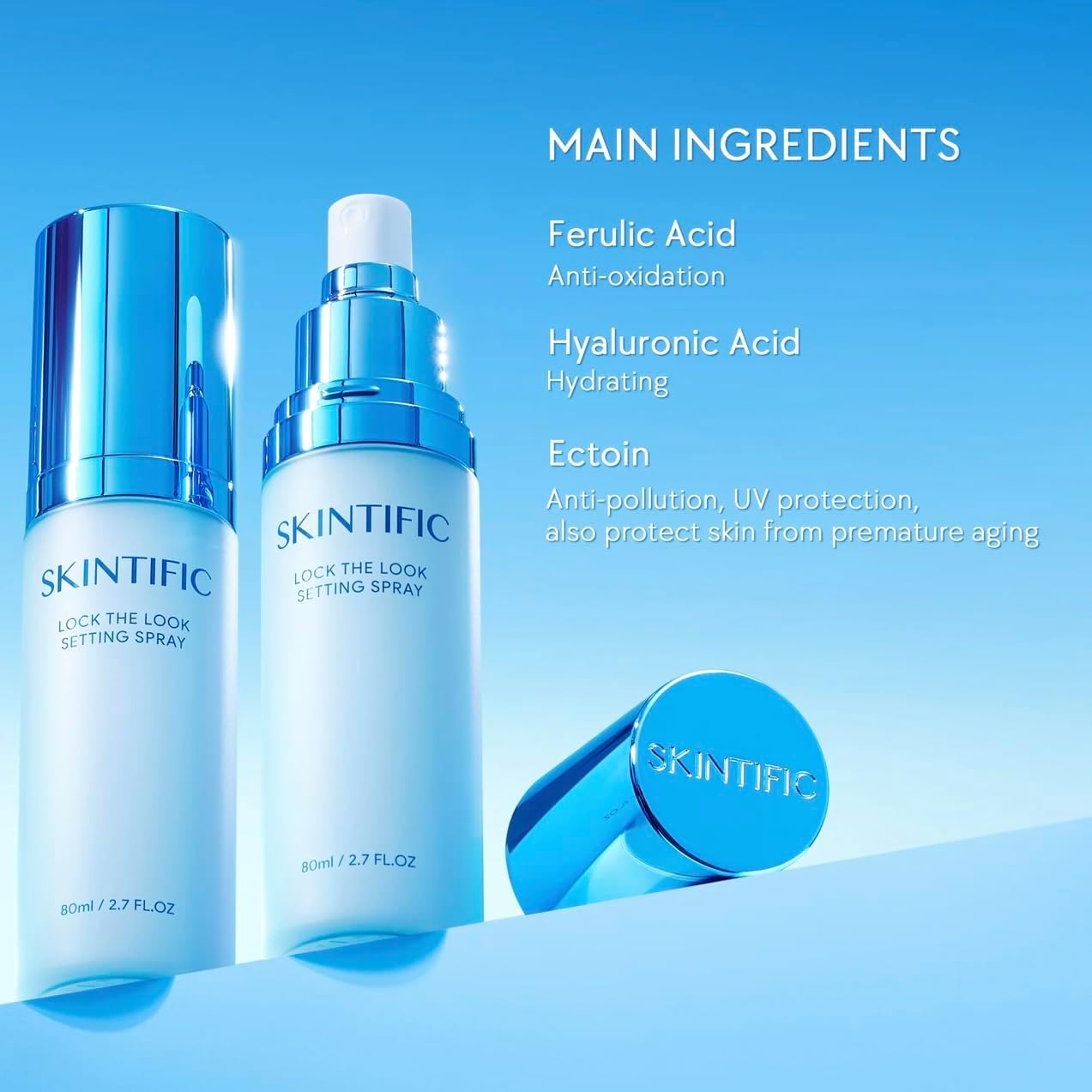 Skintific Lock the Look Setting Spray, Blue, Long-Lasting Oil Control, 16H Wear, Matte Finish, Blue Light Defense, 80Ml image number 5