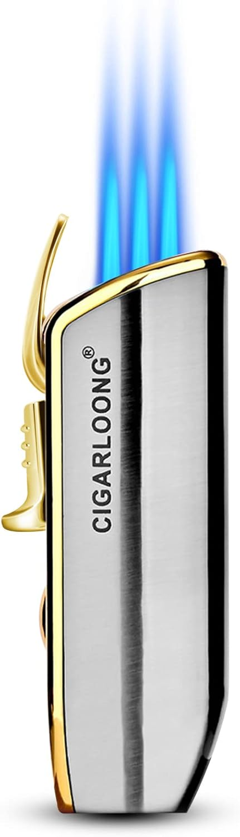 CIGARLOONG Cigar Lighter with Cigar Punch Alloy 3 Jet Torch Flame Refillable Metal Cigarette Windfroof Lighter Gift Box(Black)