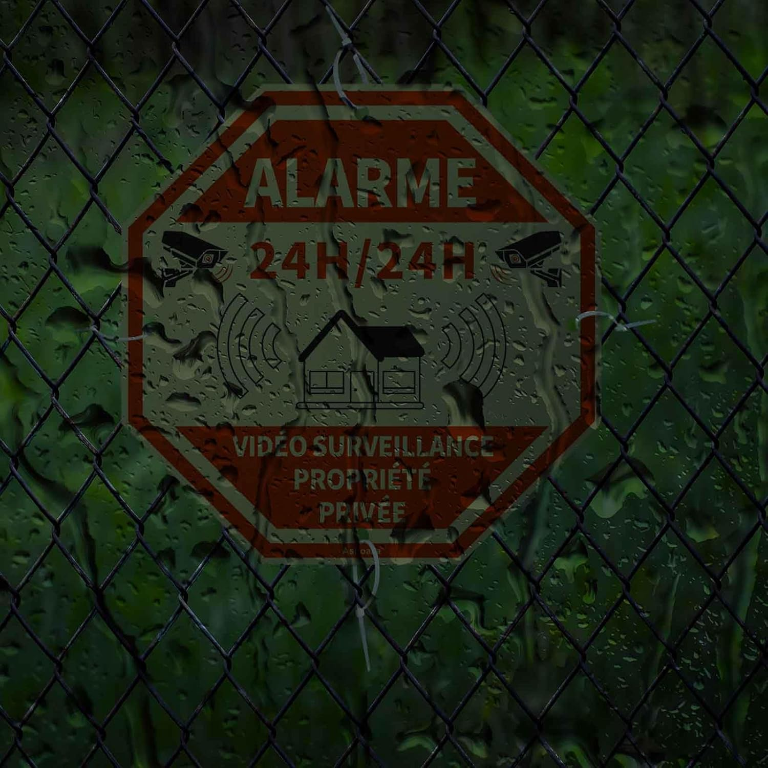 Fr-French Private Property Phosphorescent Aluminium 3 Security Alarms with CCTV Self Adhesive Video Surveillance Signs for Home Alarms Octagonal 15 X 15 Cm image number 5