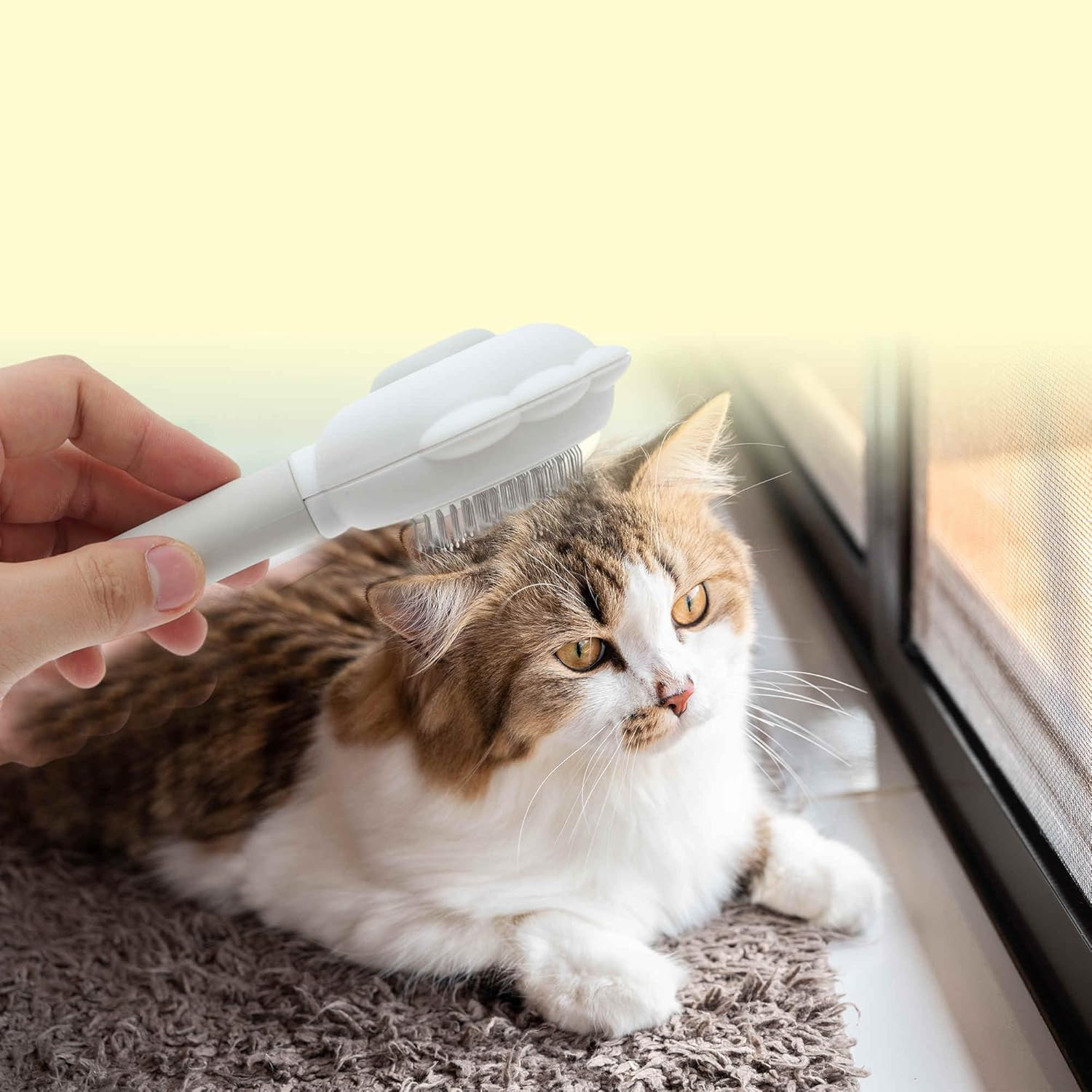 CAPASTEC Pet Brush, Cleaning Brush for Cats and Dogs, Flower Shaped Pet Grooming Brush, Easy Detangling Brush for Hair Massage Indoor and Outdoor, White image number 1