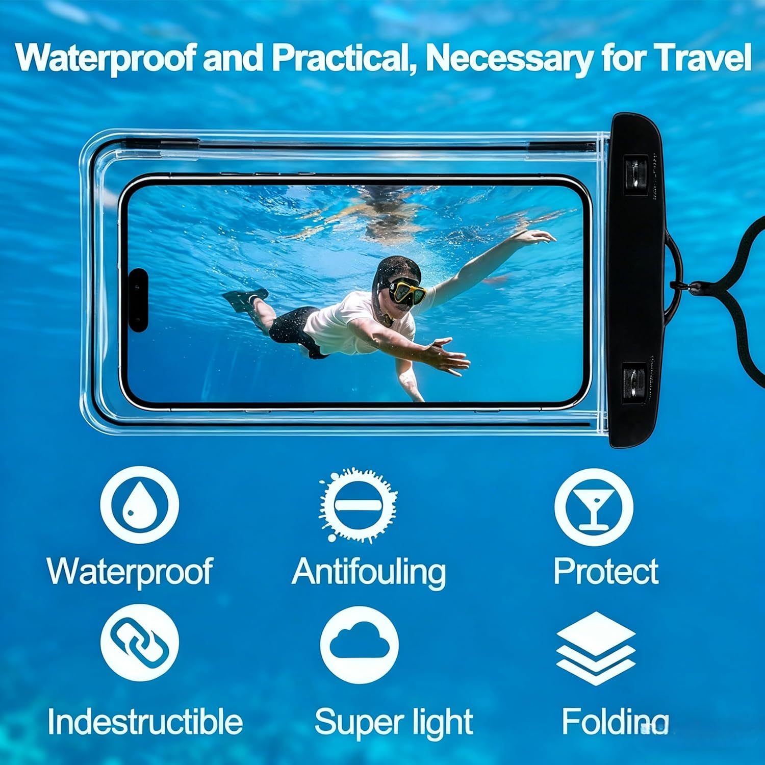 2-Pack Waterproof Phone Pouch,Underwater Phone Case,Water Proof Cell Phone Dry Bag for Iphone 17 16 15 14 Pro 13 12 11 Mini, Samsung S24 S23 Cellphones, Transparent(Black+White) image number 5