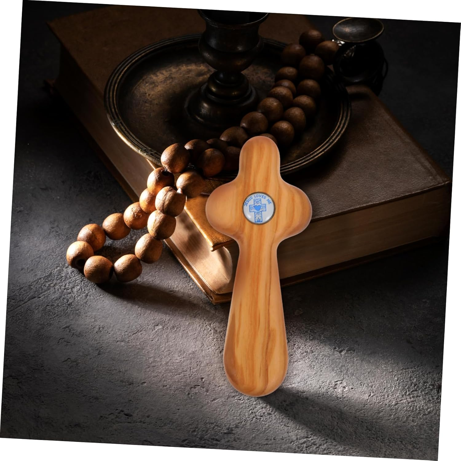 ARTIBETTER Handheld Olive Wood Cross Heart Wooden Cross for Baptismal Pocket Prayers Catholic Confirmation First Communion Sustainable Natural Olive Wood Meaningful Keepsake for Religious image number 4