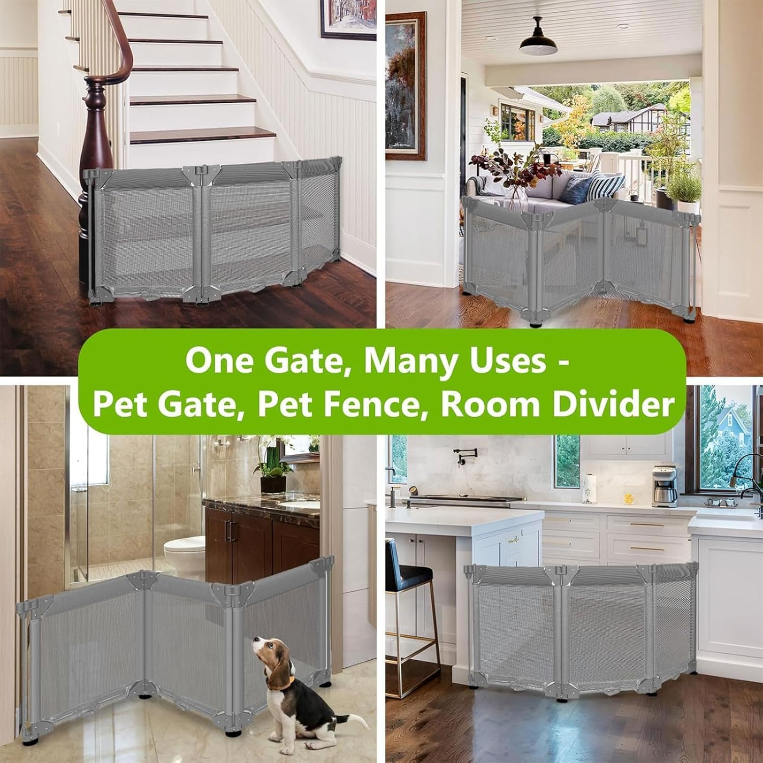 Baby Safety Gate, Extra Wide 3-Panel Foldable Pet Gates for Doorways, Durable Baby Fence Play Yard, Adjustable Safety Gate/Door for Child/Pet, for Kitchen, Stairs, Indoor&Outdoor (Grey, L) image number 3