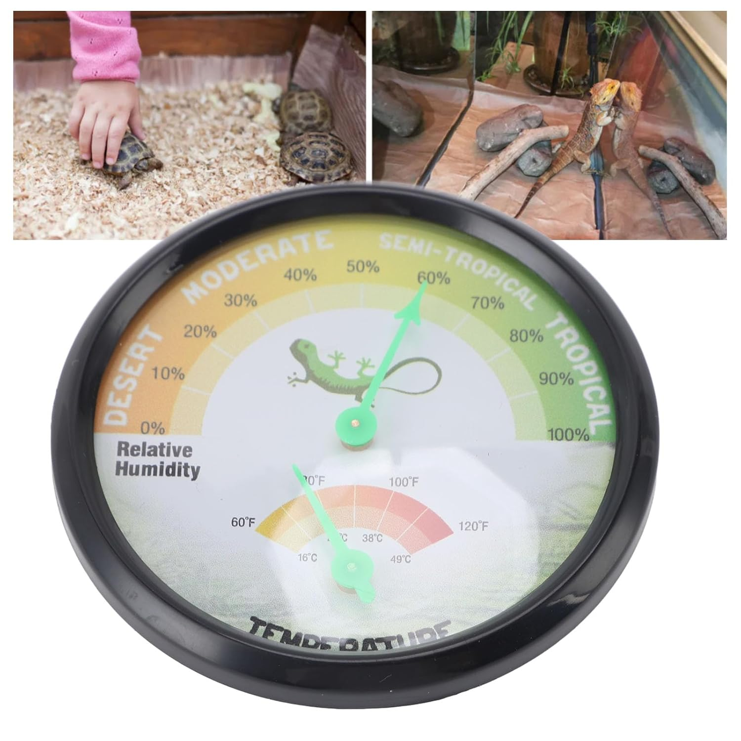 Fdit High Precision Mechanical Dial Thermometer Hygrometer Temperature Humidity for Pets Reptiles, No Battery Needed ABS PC Aluminum Dial Compact Design for Pet Crate or Small Spaces image number 2