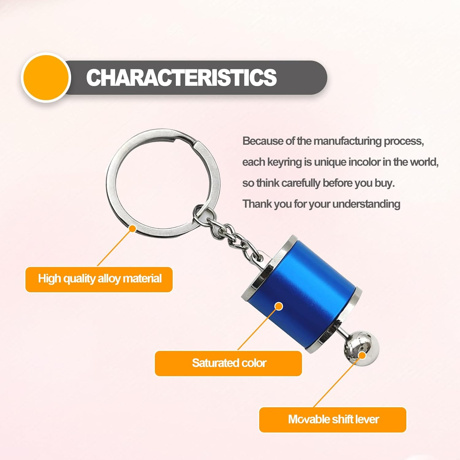 Creative Auto Part Model Gear Box Shifter Keychain, 6 Speed Gear Box Shifter Keychain Key Chain Ring, Mini Car Gear Shift Stick Knob Keyring, Car Key Fob Keychain Accessories(Blue) image number 5