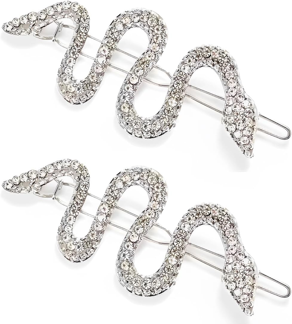 AOEVUIR Pack of 2 Snakes Headband Silver Rhinestone Snakes Headpiece Glitter Snake Hair Clip Hair Accessories Simple Twisted Medusa Hair Clip Snake Hair Pins for Women and Girls image number 4