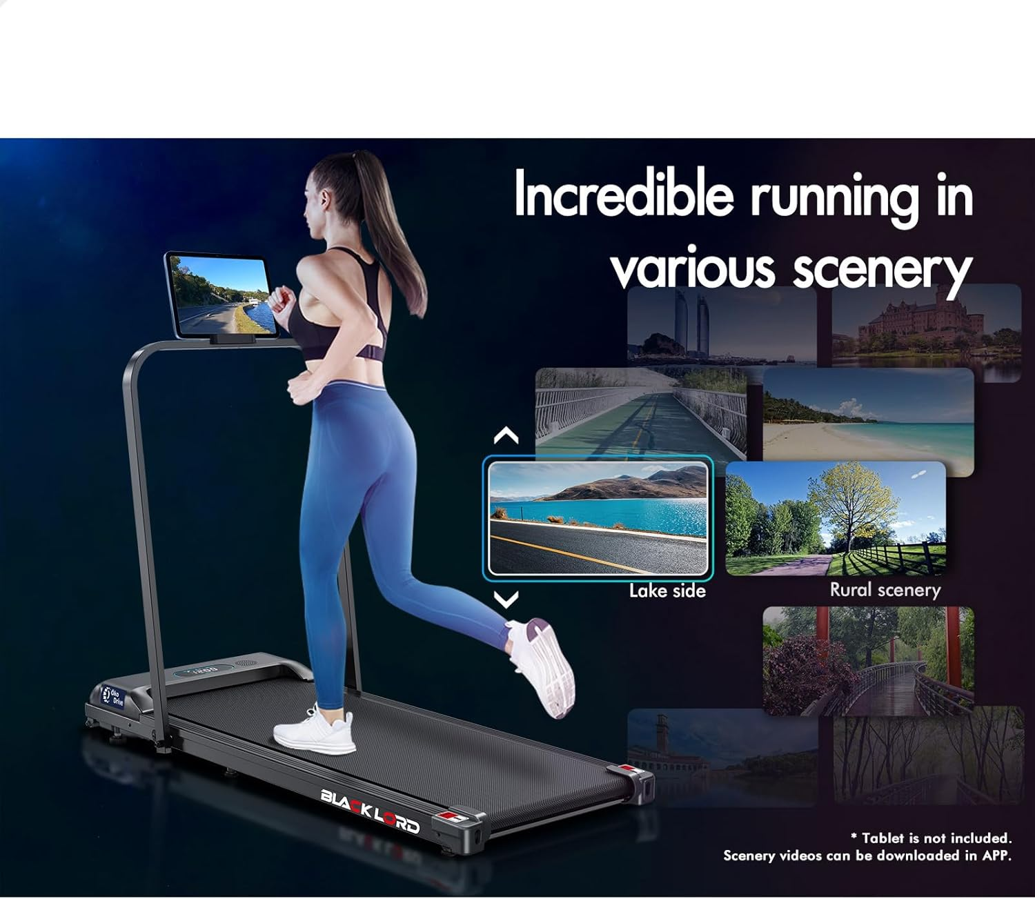 BLACK LORD Treadmill Electric Foldable Walking Pad SL9-H Home Office Gym Exercise 2.4HP Fitness Equipment under Desk, Bluetooth APP & Wireless Control, Cardio Aerobic Trainer for Jogging Running image number 4