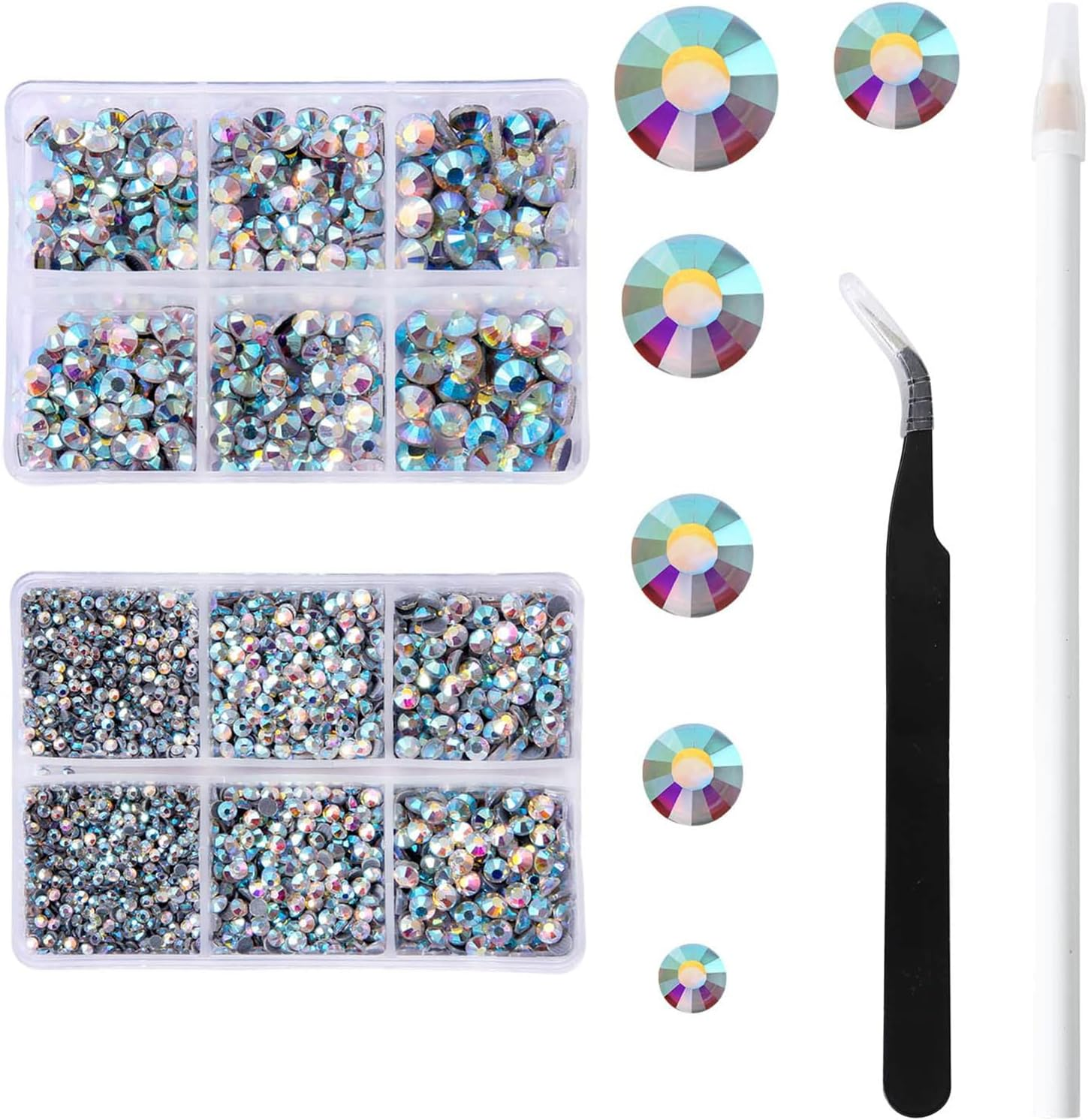 Crystal Ab Rhinestones Flat Back Rhinestone Kit for Bedazzling, 6796PCS Hotfix Crystal Stones Glass round Set with Tweezers & Picking Pen for Clothes, Crafts, DIY &ndash; Haheihei image number 1