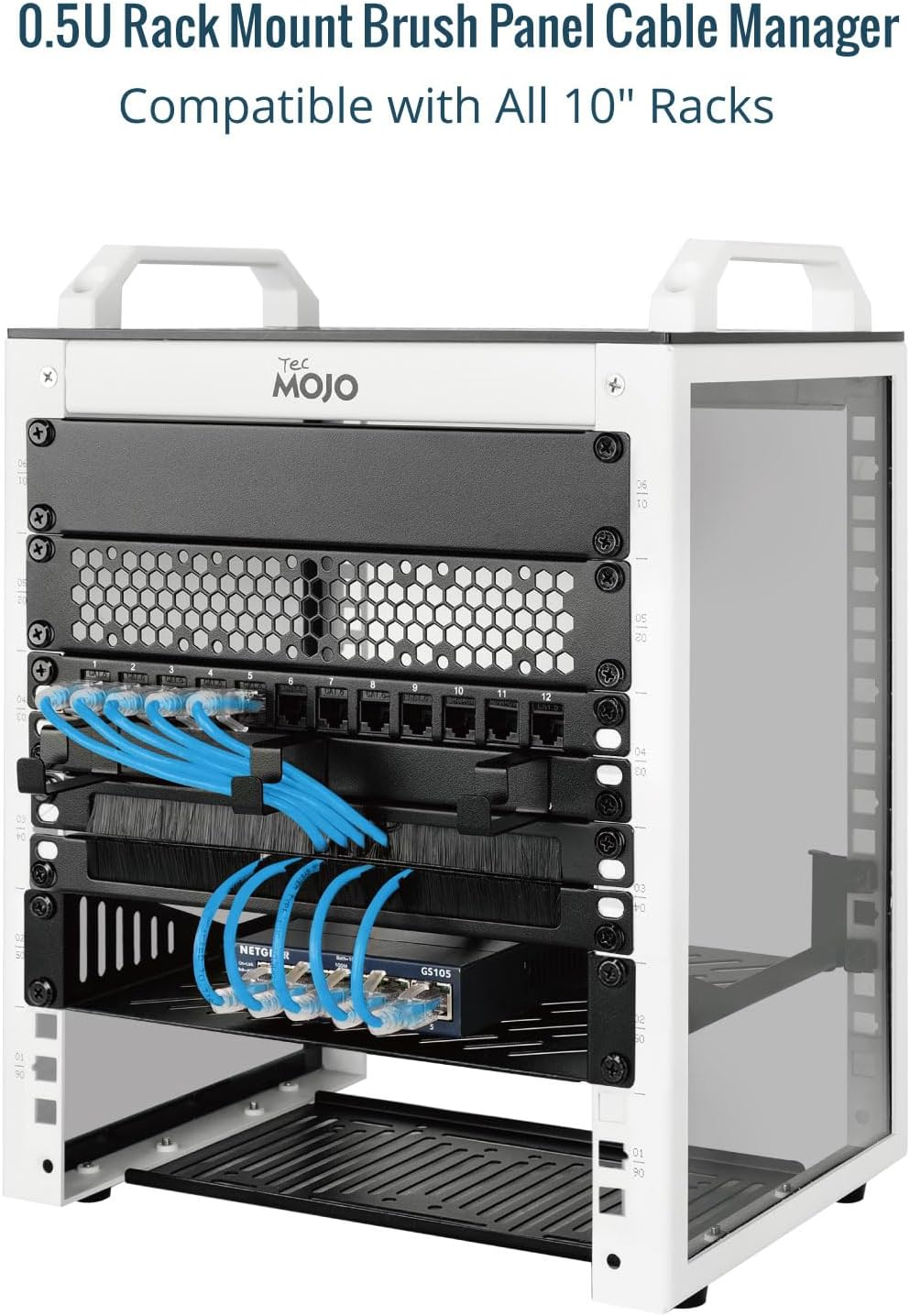 Tecmojo 2 Pack 0.5U Brush Panel 10 Inch Rack Mount Cable Management Panel with Brush Strip for Cable Entry for 10'' Server Rack or Network Cabinet image number 6