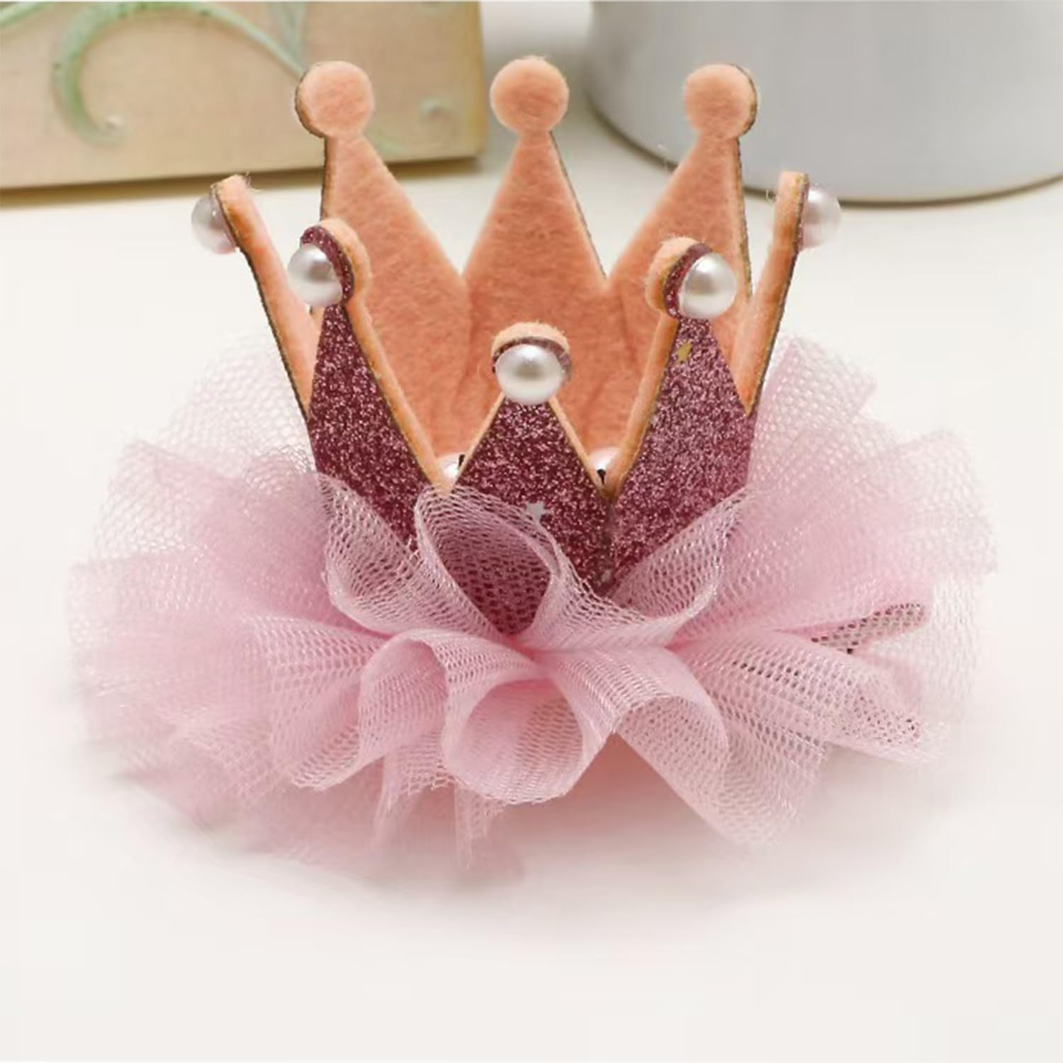 4Pcs Cat Birthday Crown Hat for Cats & Cat Lace Bandana Pink Princess Costumes for Cats Birthday Party & Pink Happy Birthday Crown Banner & Crown Cake Toppers with NO. 0-10 image number 3