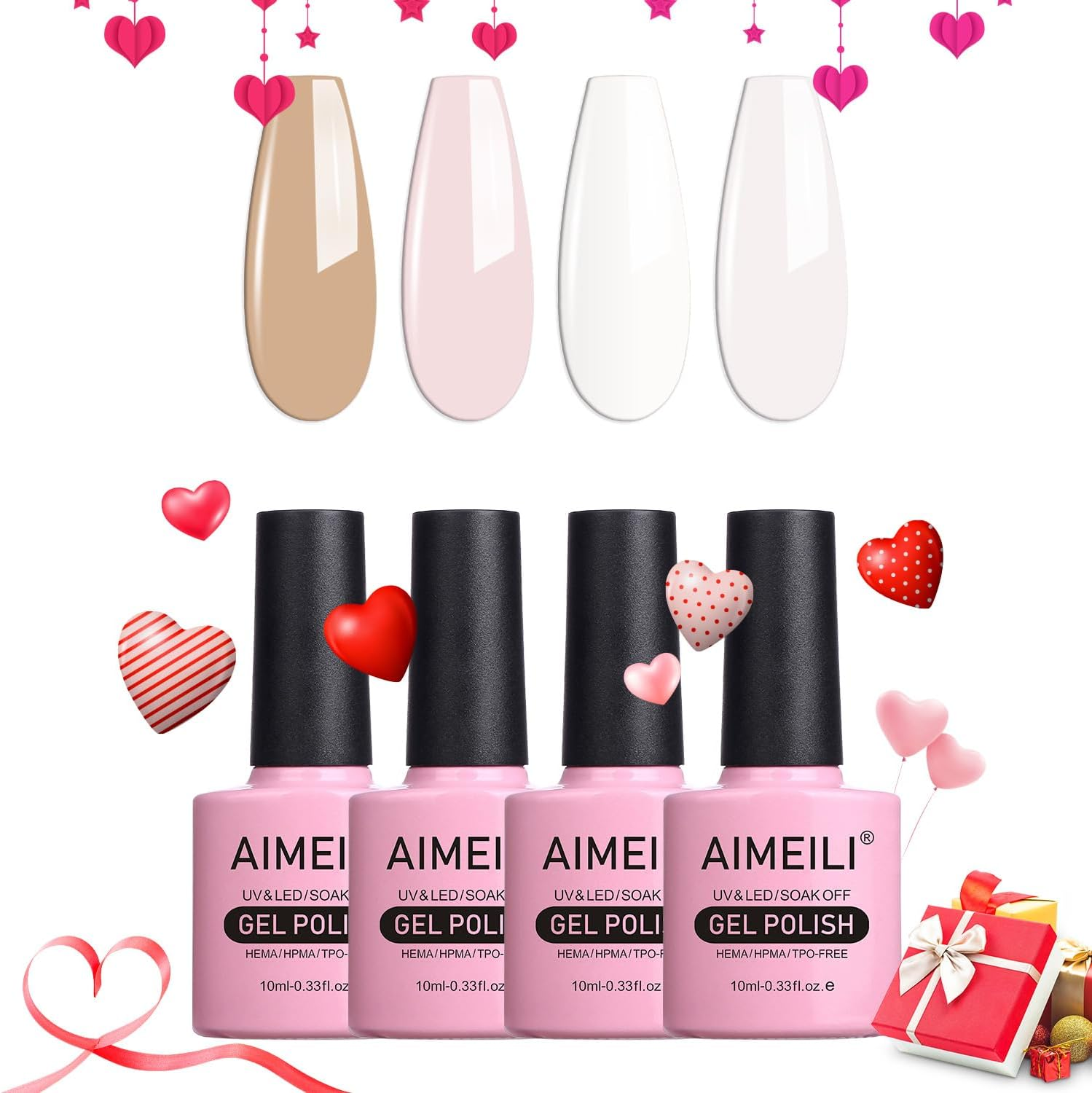 AIMEILI Pink White Neutral Skin Gel Nail Polish Soak off U V LED French Manicure DIY Salon Home Women Girls Kit Set of 4Pcs X 10Ml - Kit Set 25 Cruelty-Free & Vegan image number 4
