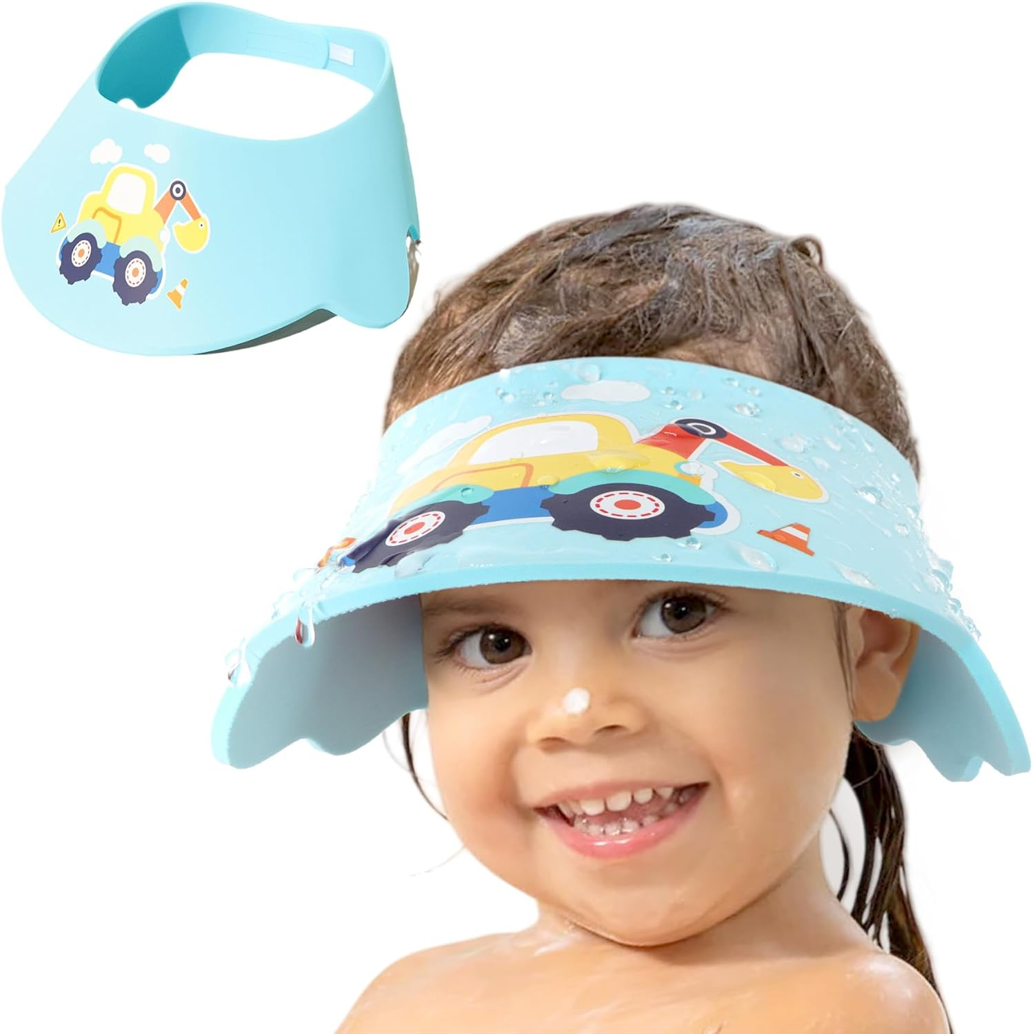 Ainelure Baby Shower Caps Shield - Adjustable Kids Shower Cap Bath Shampoo Washing Hair Protection Soft Cartoon for Baby Toddler