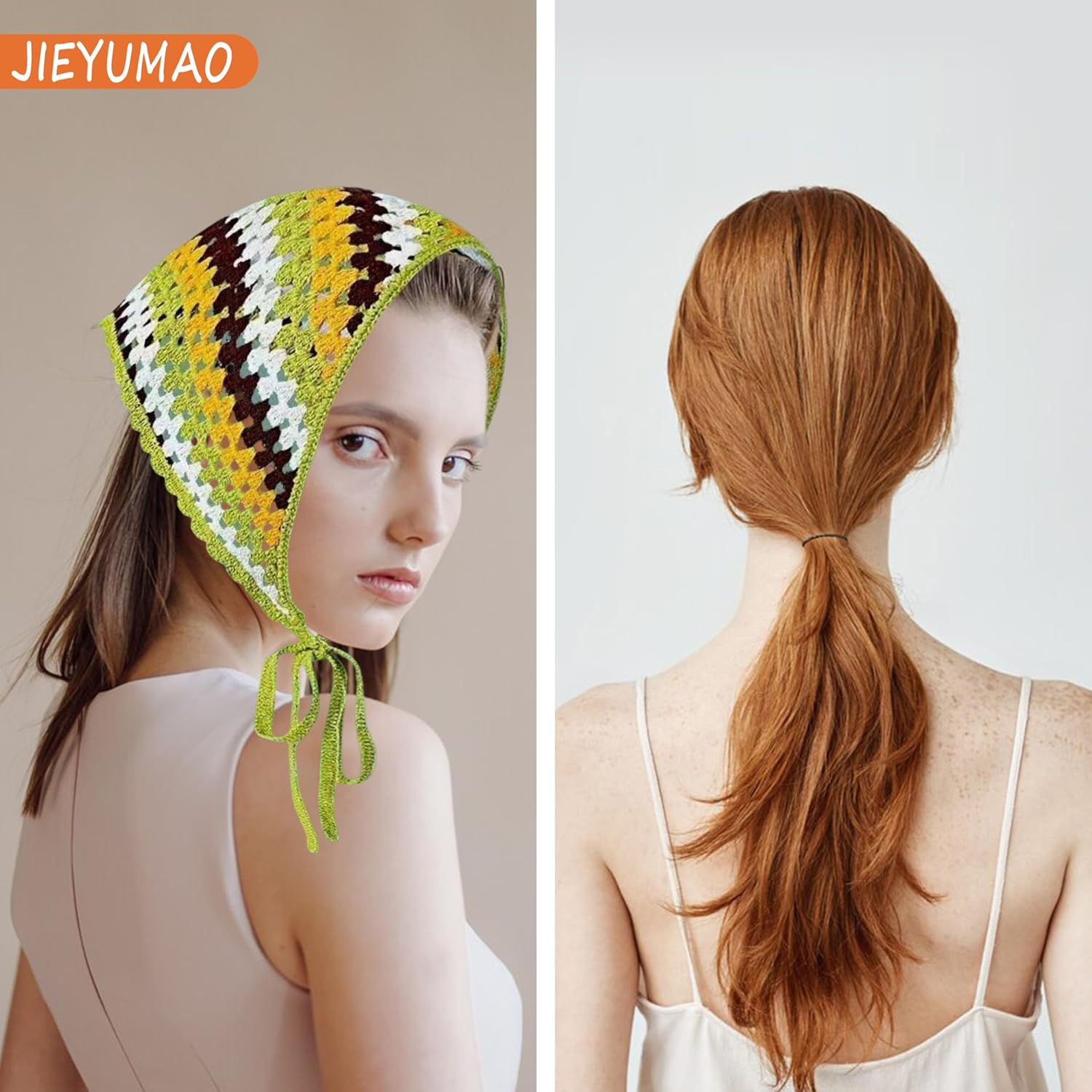 JIEYUMAO 4 Pcs Crochet Hair Bandana, 4 Styles Crochet Bandanas Headbands for Women, Fashion Knitted Headscarf Boho Head Kerchief Knitted Hair Scarf Floral Hairs Bandanas for Wedding Party image number 2