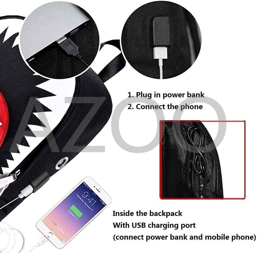 AZOO Backpack for School,Shark Backpack Luminous Bookbag Casual Daypack for Women Men/Teen Girls Boys Travel Backpack for USB Port Personalized Backpack, Can Accommodate A4 Size Birthday Present