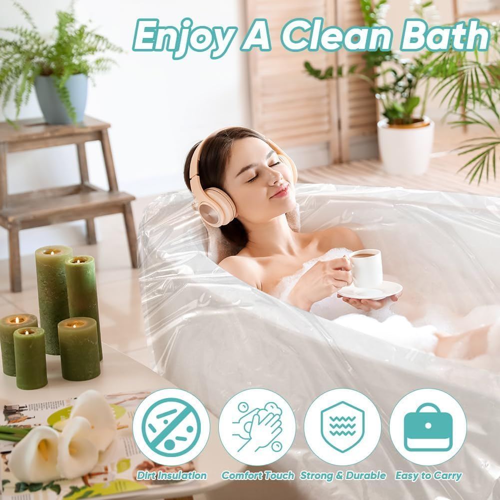 10 Pack Disposable Bathtub Cover Liner for Tub,Plastic Tub Liner Bath Bags for Solon Hotel Travel Bath image number 2