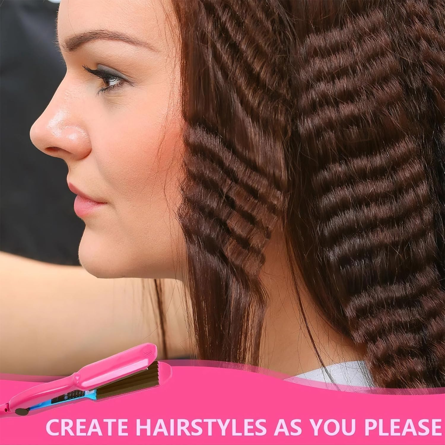 PRO Hair Crimper for Women and Girls 30S Rapid Heating Ceramic Plate Crimping Iron Hair Crimpers for Fluffy Hairstyle Tool (Pink) image number 6