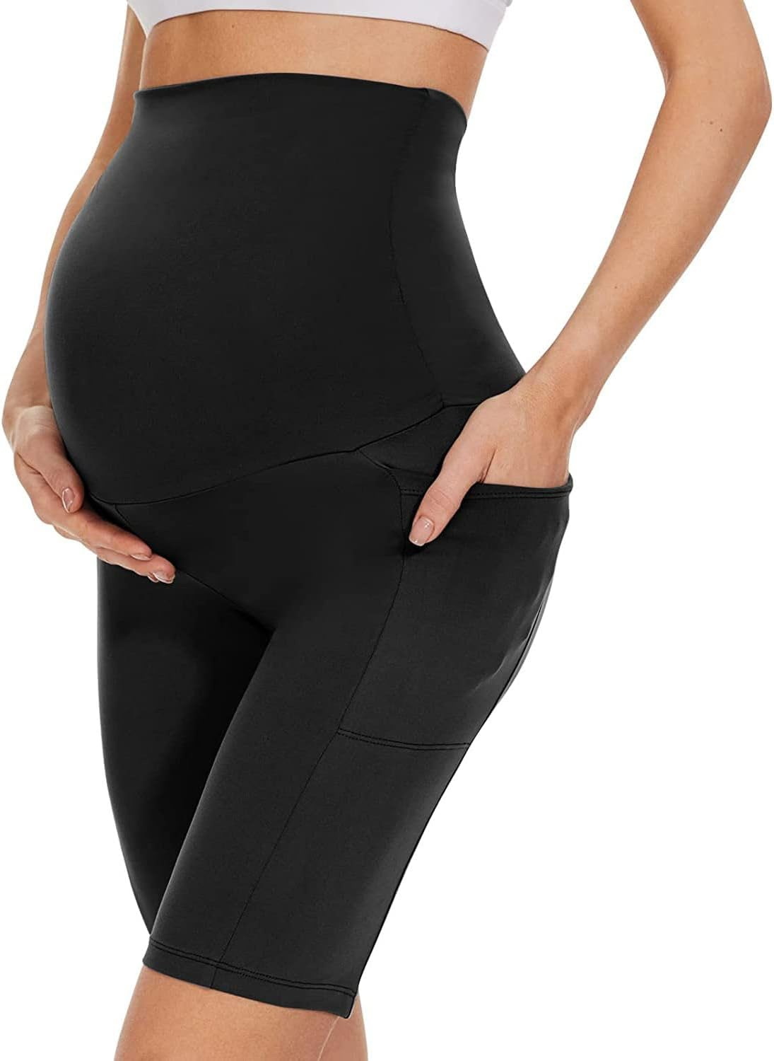 M2M STYLE Women'S Maternity Shorts with Over-The-Belly Support - Soft, Stretchy Pregnancy Shorts with Pockets for Comfort, Daily Wear & Relaxation image number 4