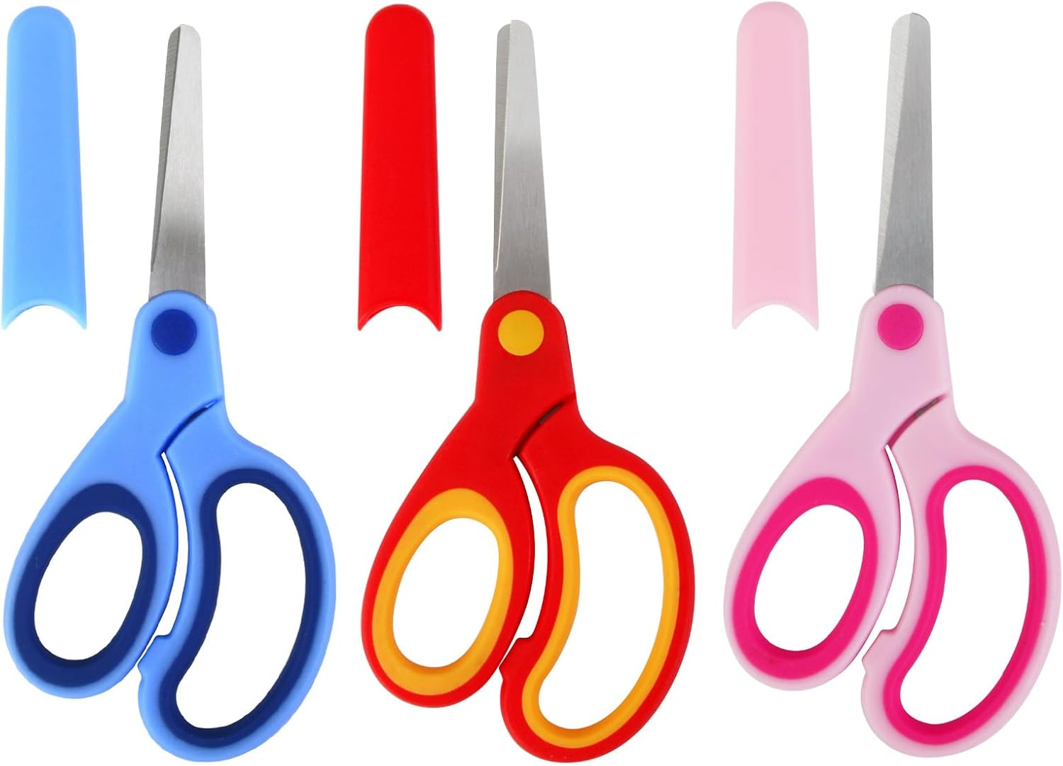 3 Pcs Plastic Scissors for Kids - Right & Left Handed Safety Scissors with Blunt Tips, 5.7" Comfort Grip - Toddler Training Scissors for Crafts & Classroom (Red, Pink, Blue) image number 6