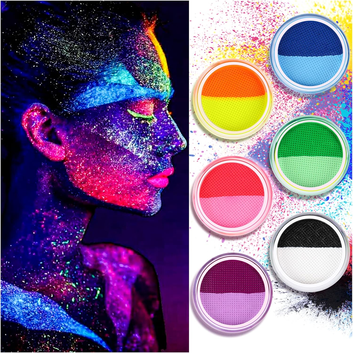 Water Activated Eyeliner, UV Glow Neon Cake Paint, 12 Bright Color Hydra Eye Liner,Uv Glow Blacklight Luminous Body Face Makeup Paint, Costume Halloween and Club Makeup Art Paint (01) image number 4