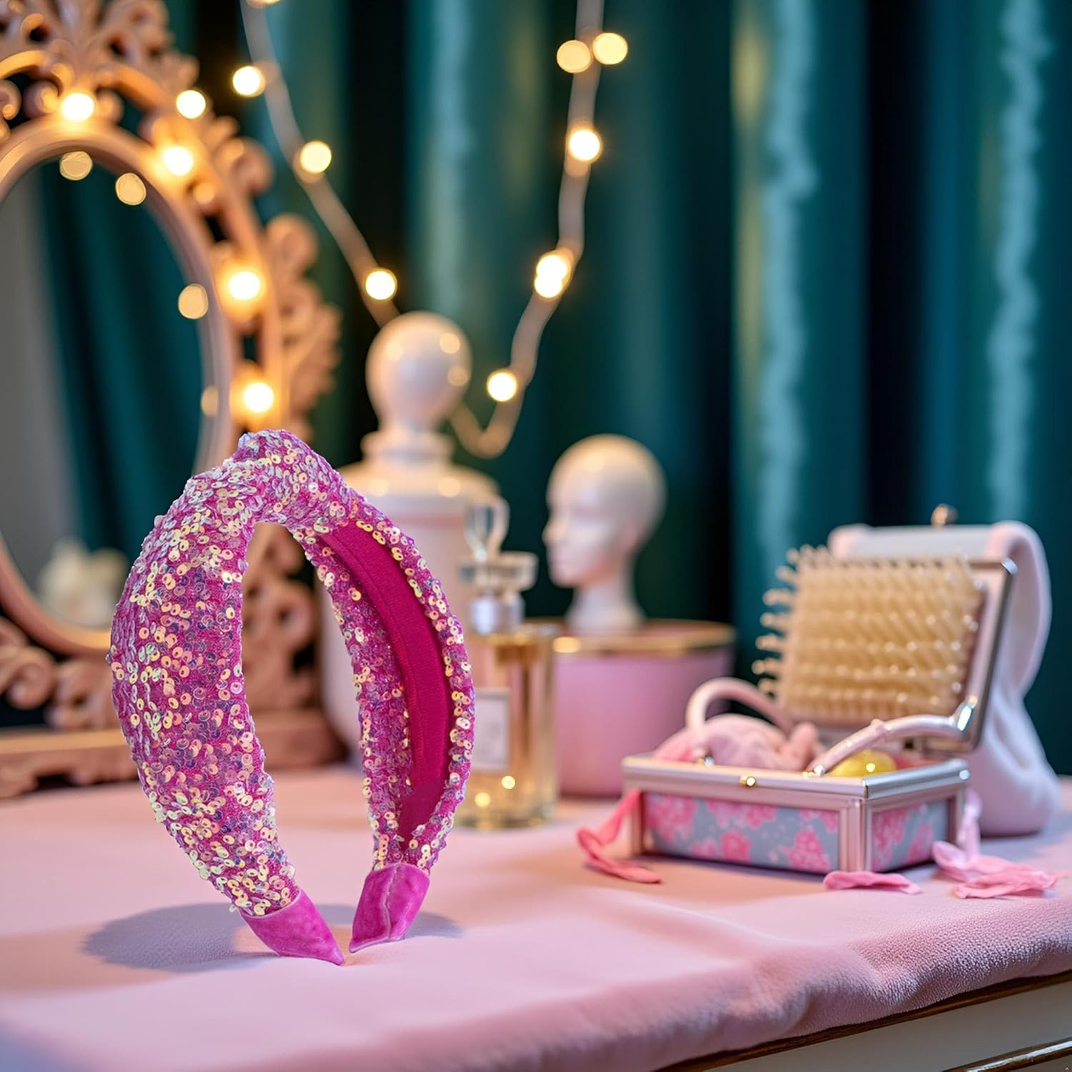 Pink Sequin Knotted Headbands and for Girls Women Sequin Headb Sparkly Hairbands Fashion Glitter Wide Top Knot Headband for Sport Cute Hair Accessories Birthday Gifts Clips and Barrettes,Headbands