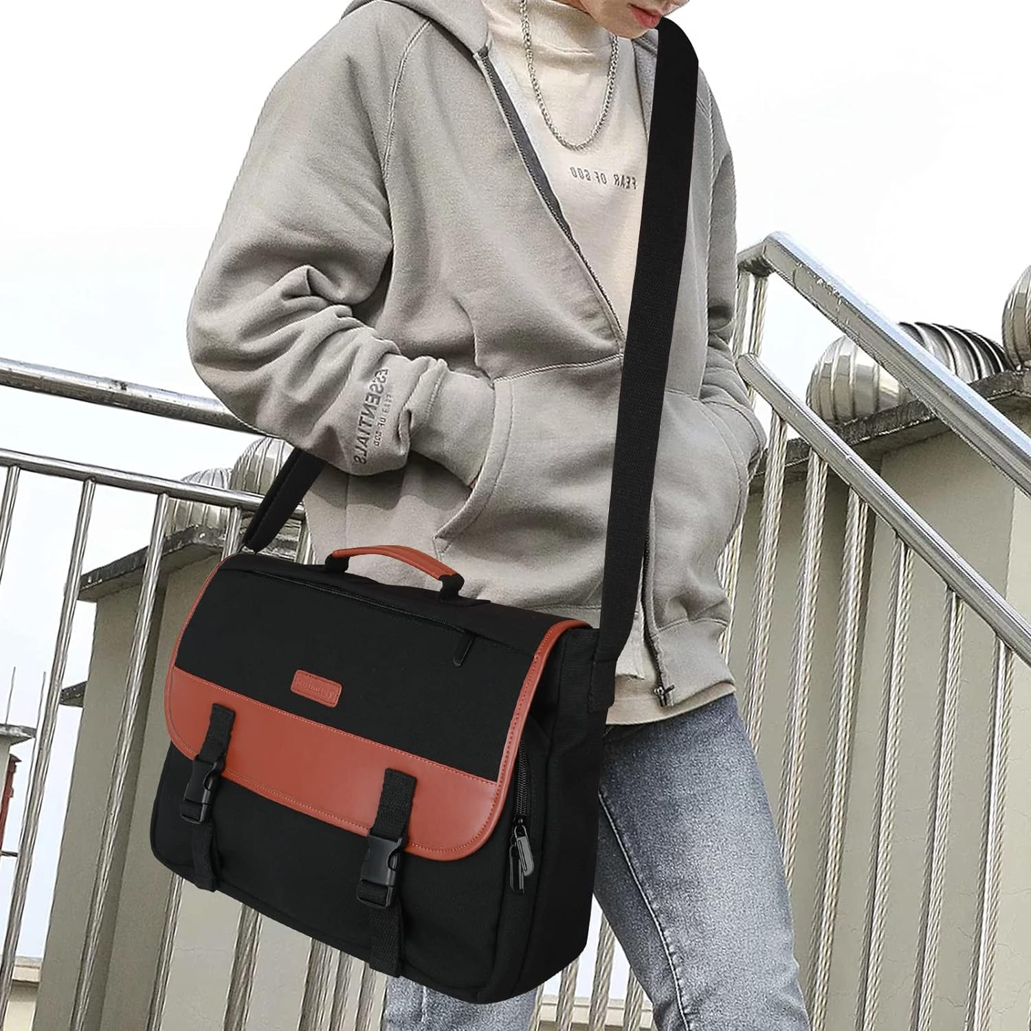 Laptop Messenger Bags, Men'S Shoulder Bag, 13-14 Inches Water Resistant Vintage Canvas Bag for School and Work, Multiple Pocket. image number 6