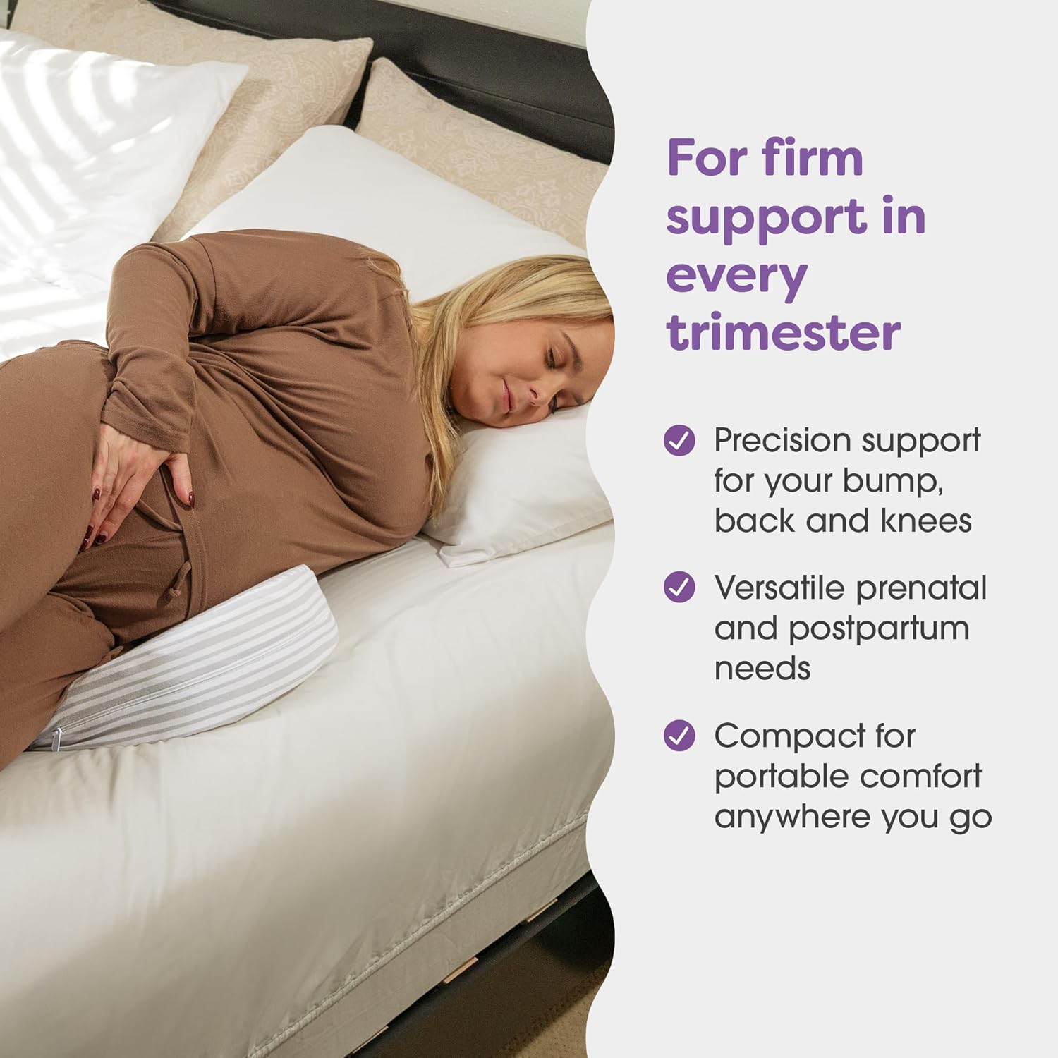 Boppy Pregnancy Pillow Wedge with Cover, Gray Stripe, Belly Support Maternity Wedge, Firm Pregnancy Wedge Pillow for Pregnancy from Boppy Line of Pregnancy Pillows for Sleeping, a Pregnancy Must Have image number 6