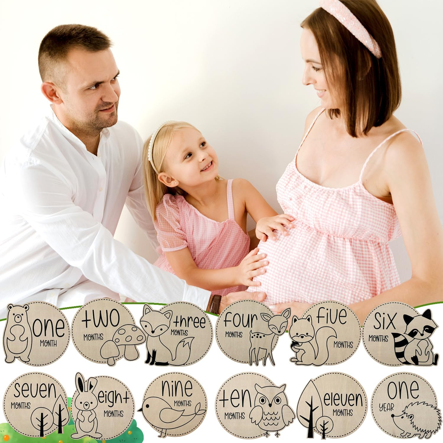 12Pcs Baby Monthly Milestone Cards, Wooden Baby Monthly Milestone Sign Baby Announcement Sign Baby Milestone Cards for Boys and Girls Photo Prop Baby Shower