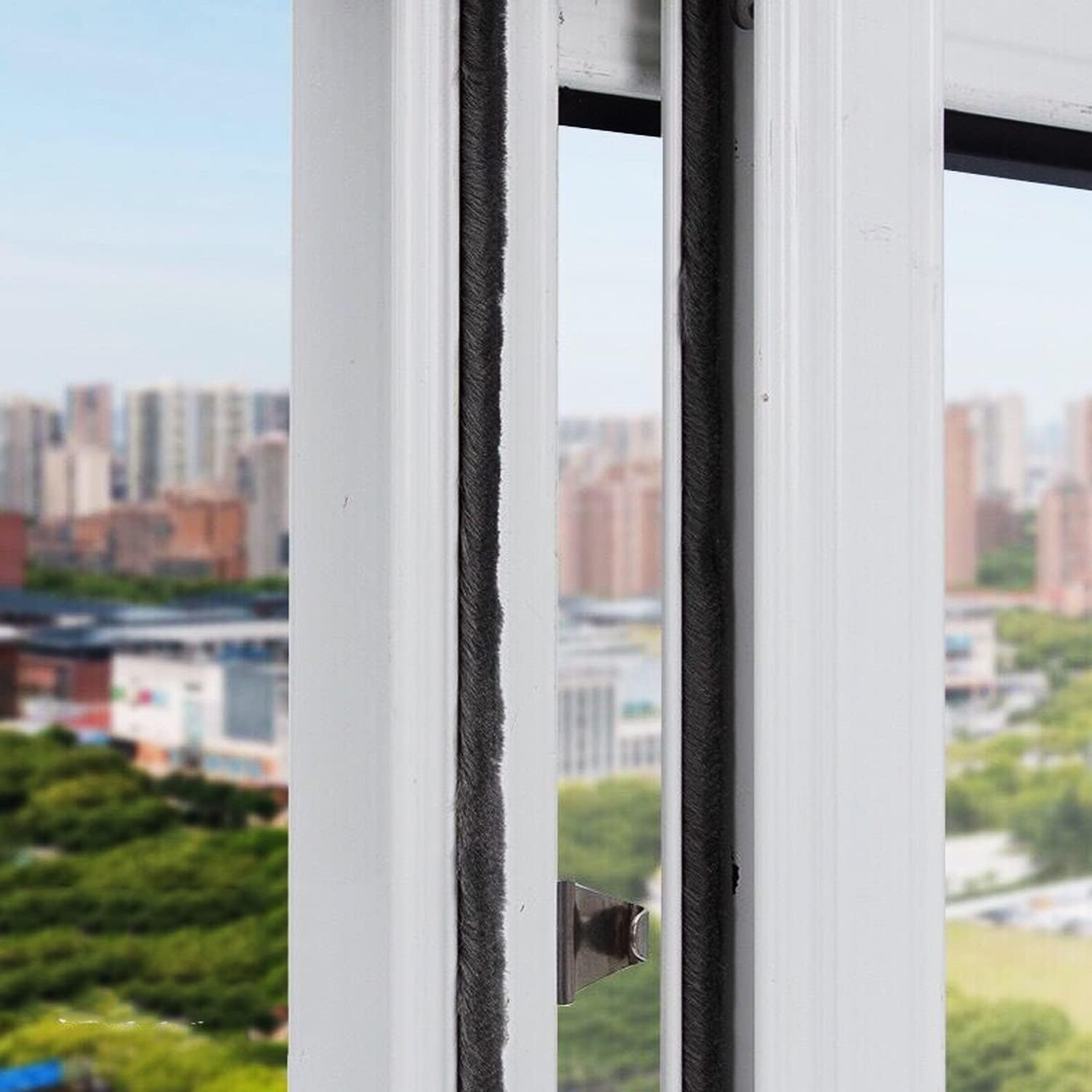 Pacify 2 Rolls 65.6 Ft Weather Stripping Door Seal Strip Self Adhesive Window Seal Strip Brush for Soundproofing Windproof Dustproof Wide 9 Mm*Thick 5 Mm image number 2