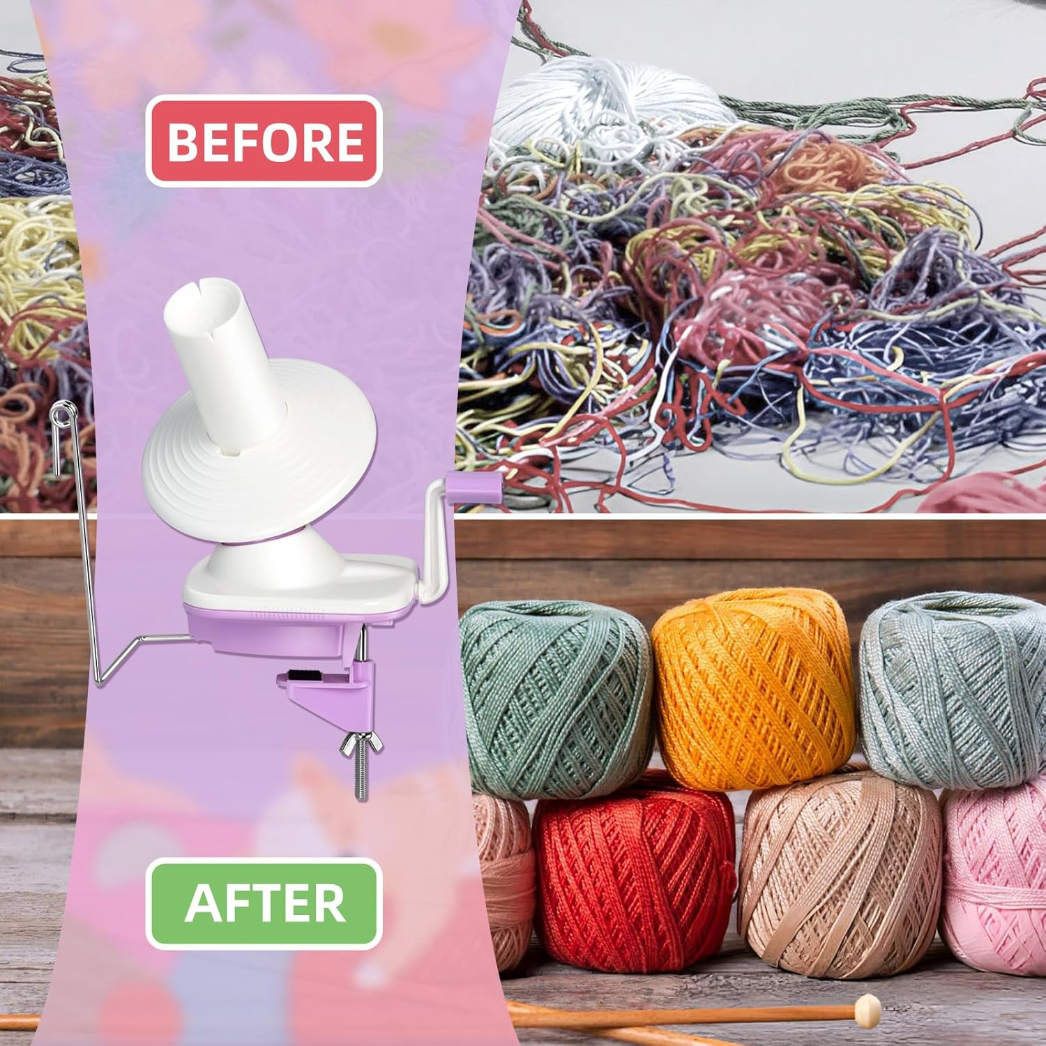 Yarn Ball Winder Hand Operated, Yarn Cake Wool Winder, Purple Yarn Ball Winder for Crocheting and Knitting, Wool Winder Holder Knitting Yarn Winder, the Helper for Knitting Enthusiast