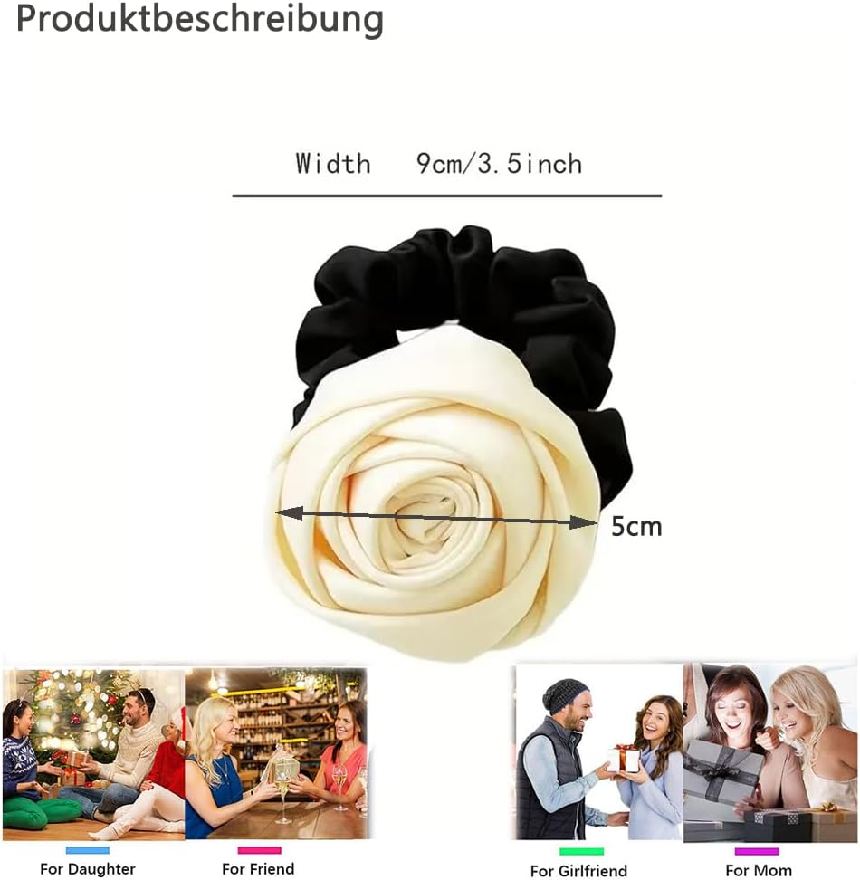 Rose Flower Hair Bobbles Elastic Hair Bands Stretchy Rubber Hair Bands Slim Floral Headbands Scrunchies Ponytail Holder Accessories for Women Girls image number 4
