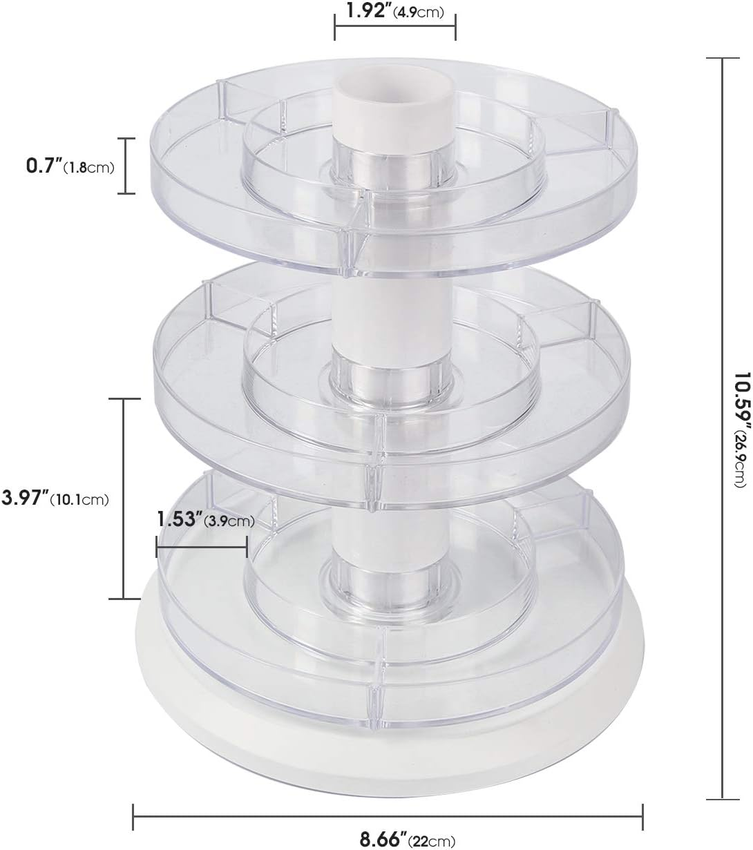 J JACKCUBE DESIGN Acrylic Rotating Nail Polish Display Stand Spinning Rack Holds 69-117 Bottles, 3 Tier Storage Holder Organizer for Nail Polish, Makeup, Essential Oil and More - MK548B