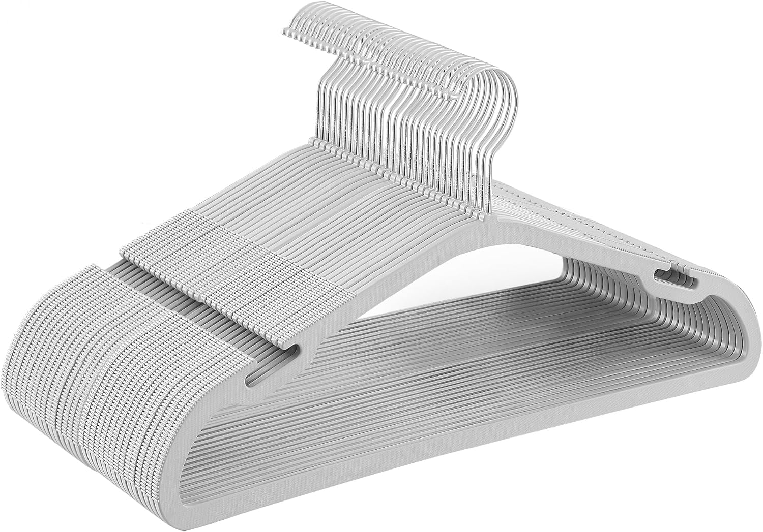 SONGMICS Coat Hangers, Pack of 30, Heavy-Duty Plastic Hangers, with Wide Shoulder Notches, Trousers Bar, 360&deg; Swivel Hook, Space-Saving, 41.6 X 21.4 Cm, for Wardrobe, Grey CRP065G01 - 50, Cloud White image number 4