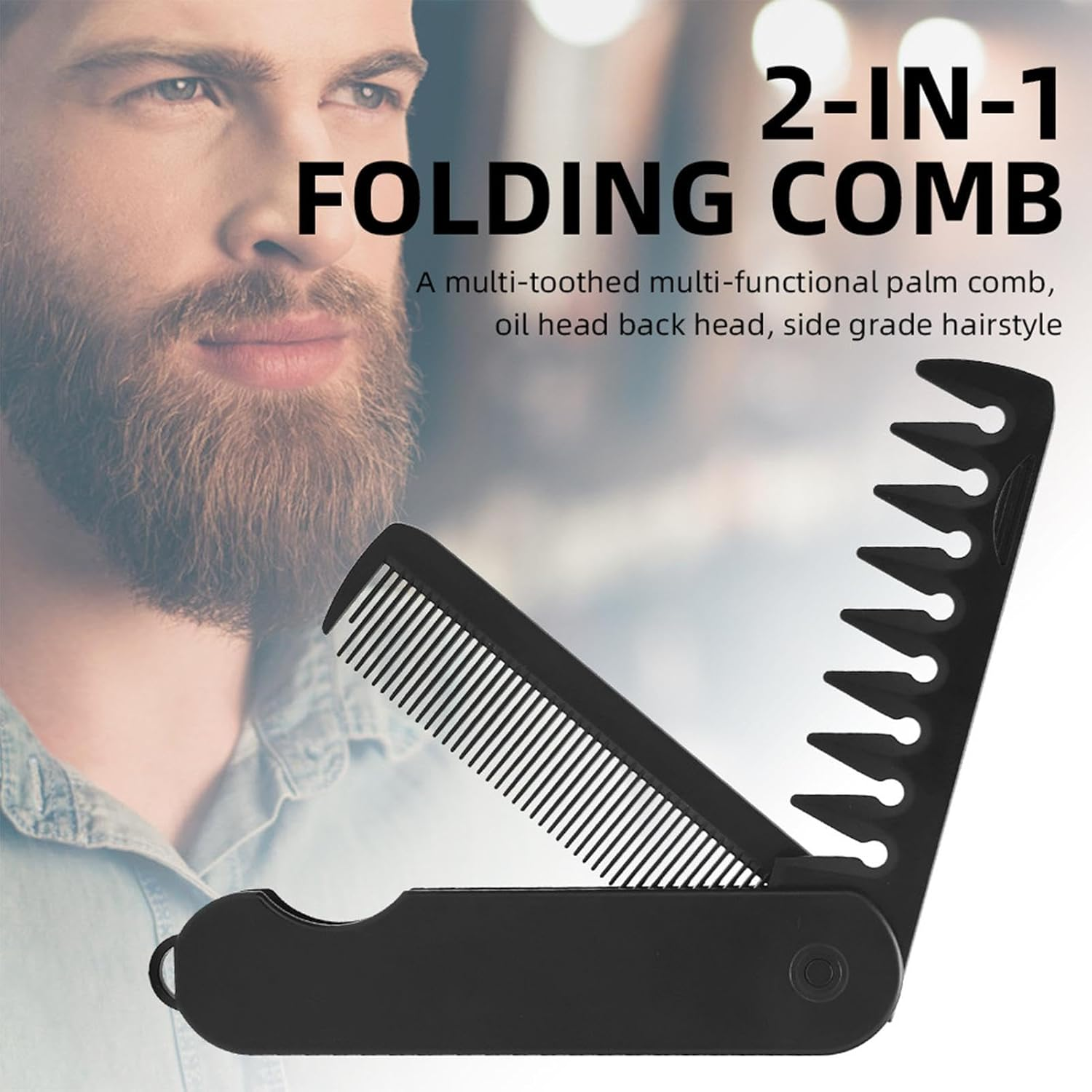 Walopola Foldable Hair Comb, 2 in 1 Mustache Combs, Portable Anti-Static Combs, Fine Tooth Comb & Wide Tooth Comb for Home and Travel image number 1