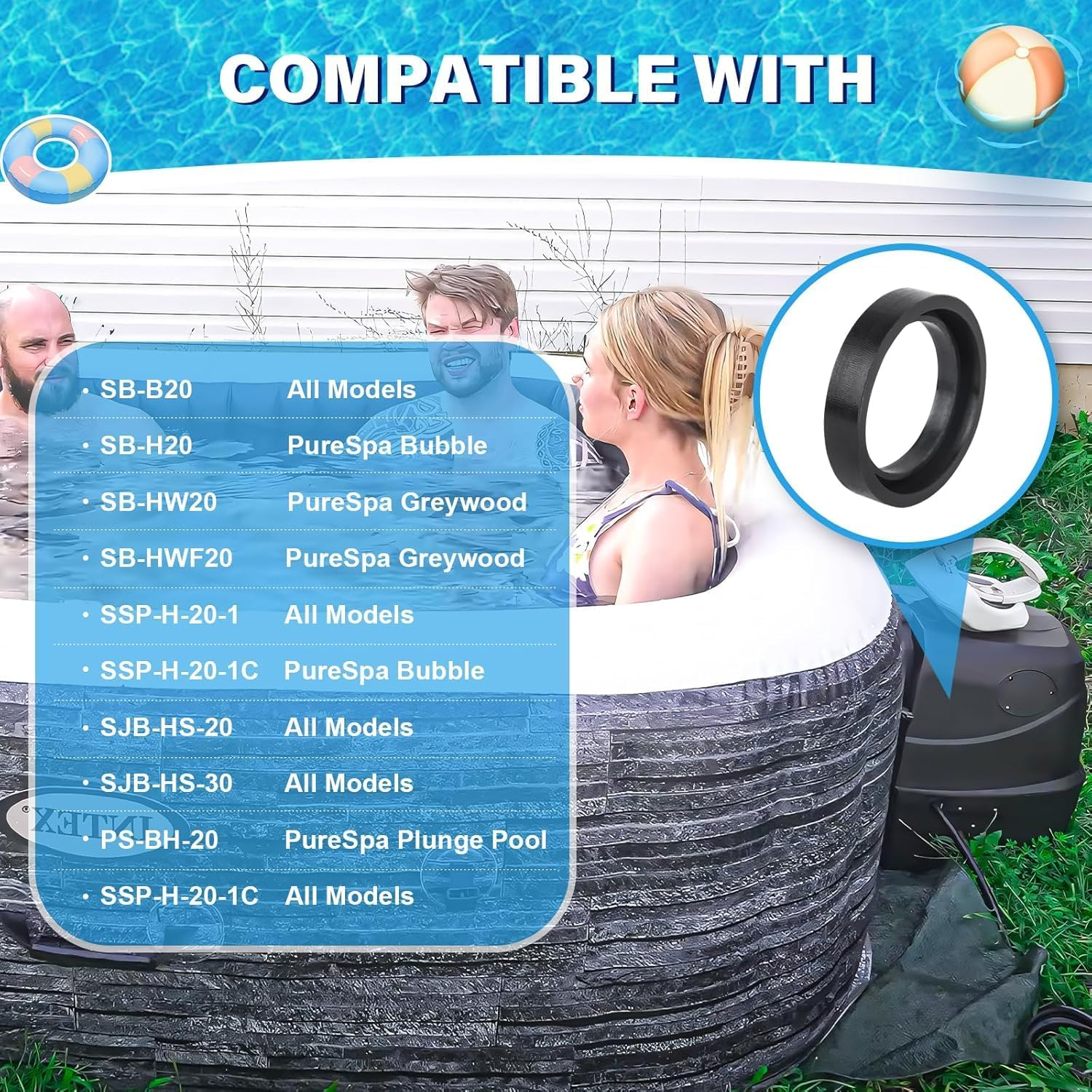 2 X 11699 Spa Seal Replacement Compatible with Pure Spa Models and Pools Inlet Outlet Seal Set Fits Intex Pure Spa, Seals Seamless Water Flow Spa Plug Seal Replacement image number 4