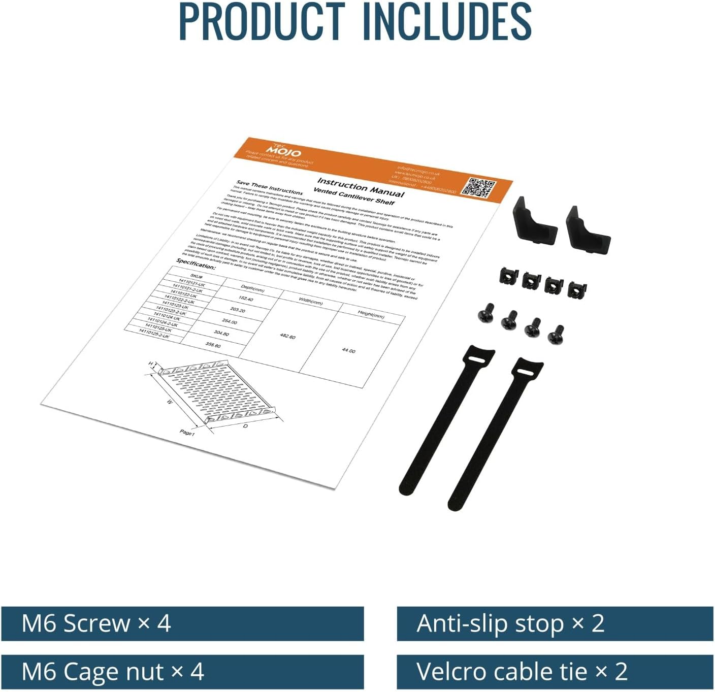 Tecmojo 1U Server Rack Shelf, Universal Rack Mount Shelf- 250 Mm Deep, Vented Cantilever Tray for 19 Inch Server Racks & Network Cabinets, Good Air Circulation, Weight Capacity 25 Kg / 55Lbs, Black image number 2