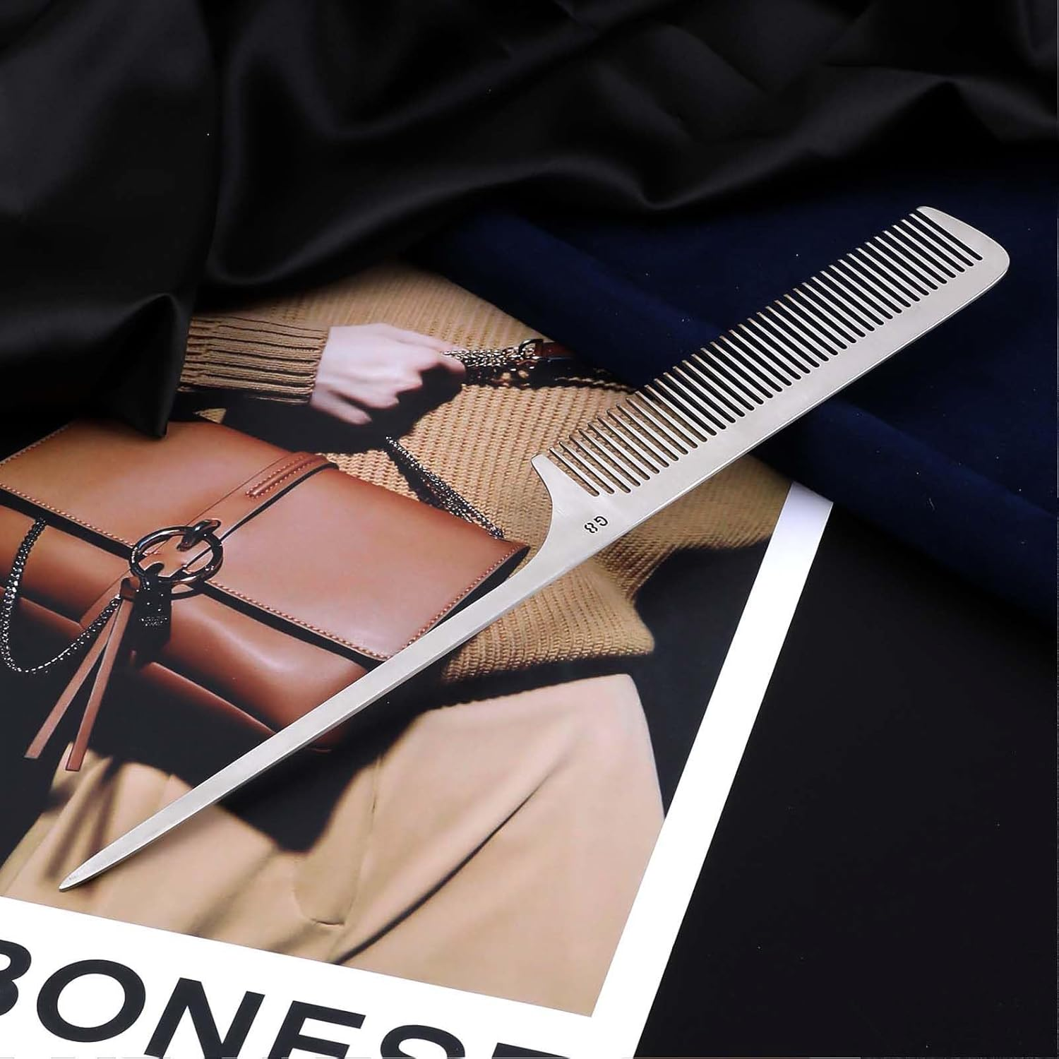 Metal Rat Tail Comb Stainless Steel Hair Combs Flat Top Fine Cutting Comb Teasing Pin Tail Barber Comb with Parting Tip, Rat Tail Comb with Metal Pick for Hair Stylist Women Men image number 5