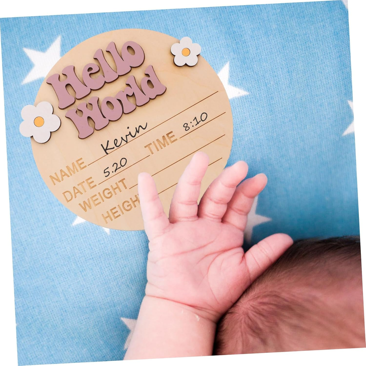 Wooden Baby Announcement Sign for Nursery Newborn Birth Announcement Sign Card Flower Decor and Hospital Celebration - Multi image number 4