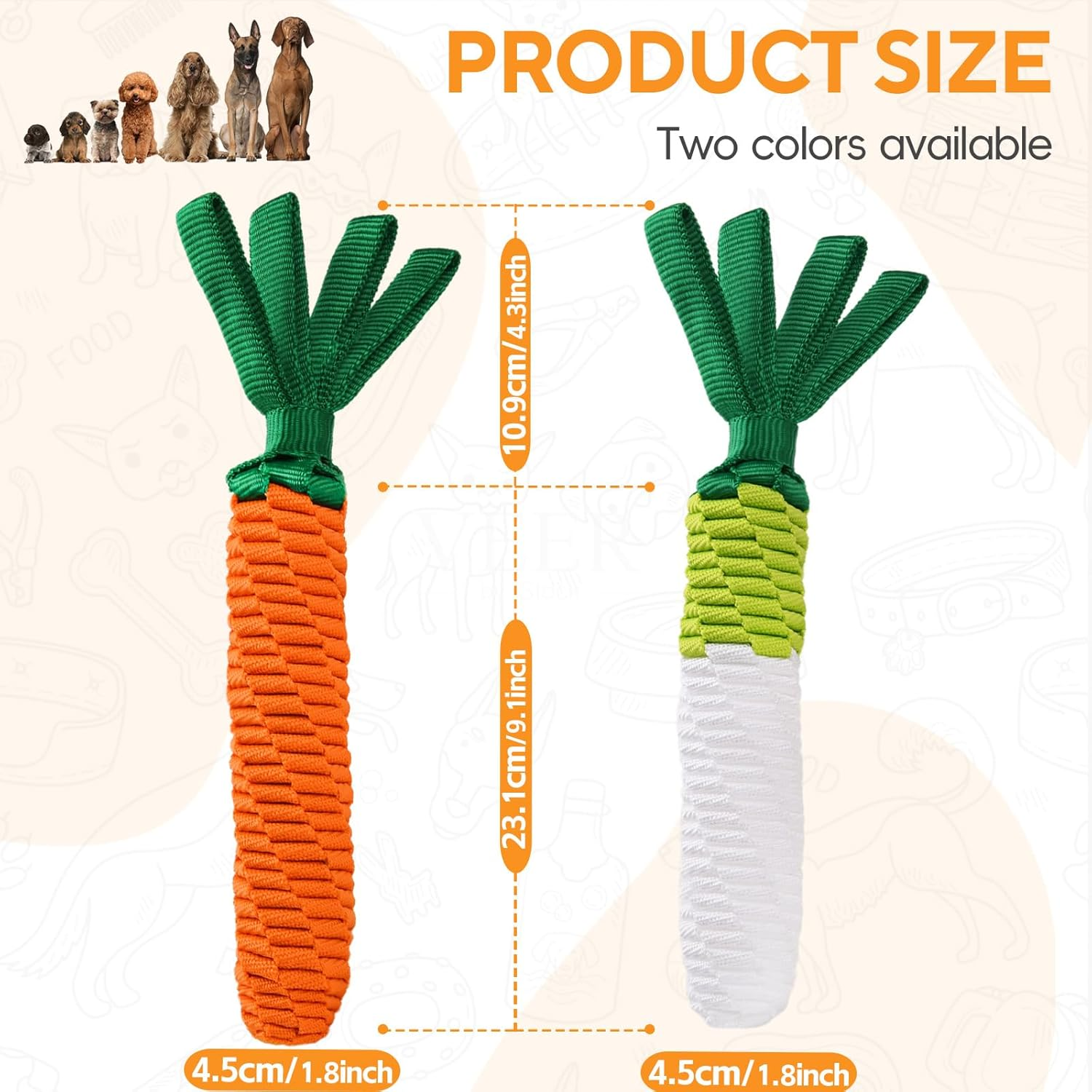 LIFLIX Dog Rope Toy, Tug of War Dog Toy, Cute Carrot Dog Toy with Crinkle Paper Tags, Carrot Shape image number 2