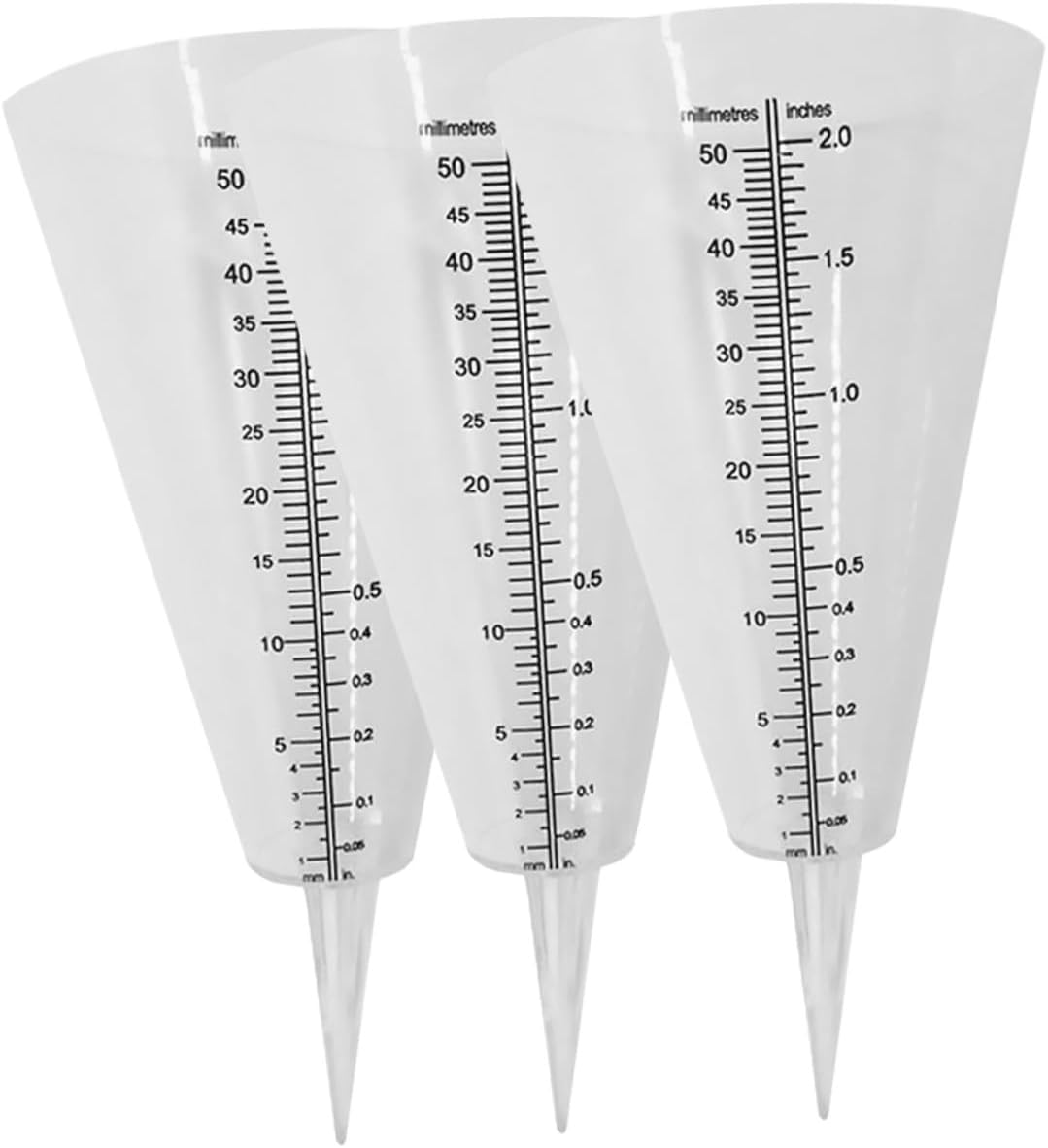 Garneck 3Pcs Transparent Cone-Shaped Rainfall Gauge with Clear Graduated Scale Plastic Outdoor Rain Gauge for Garden Lawn Farming Measurement image number 2