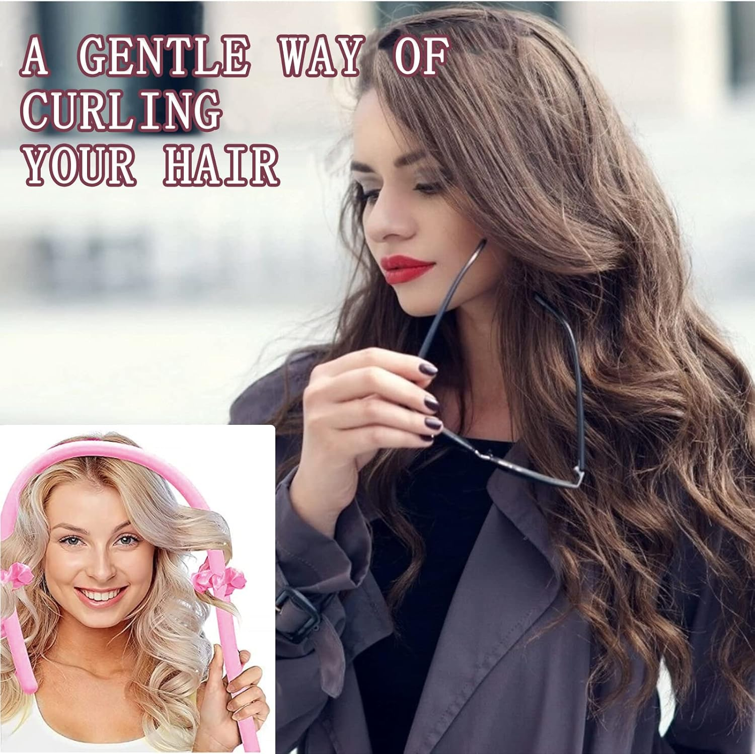 Fashion Colour Heat Free Curling Iron Headband with Hair Clips and Hair Scrunchie No Heat Hair Rollers for Sleeping Overnight Adjustable Wave Curling Iron Kit for Long Hair Yellow (Pink) image number 6