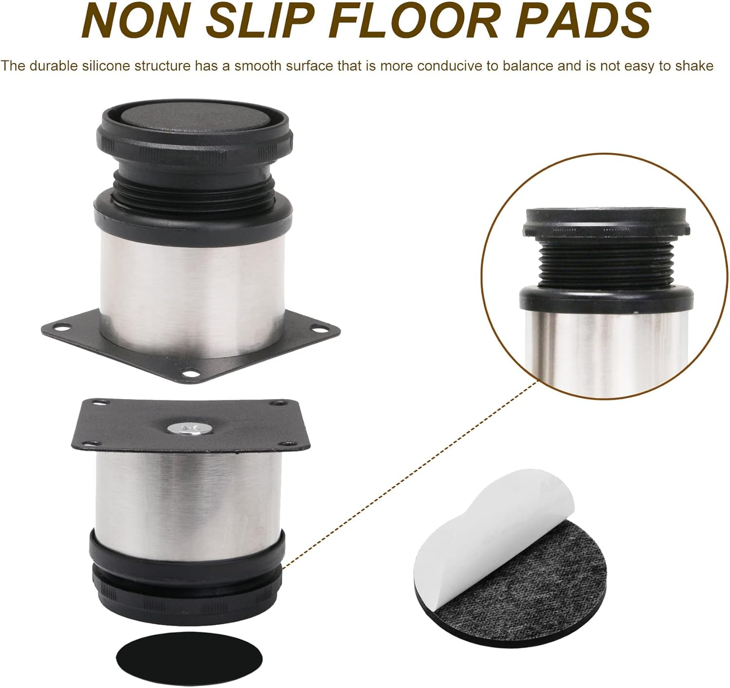 BQLZR Furniture Cabinet Metal Legs Adjustable Stainless Steel Kitchen Feet round Black and Silver 50 X 50Mm Pack of 4 image number 6